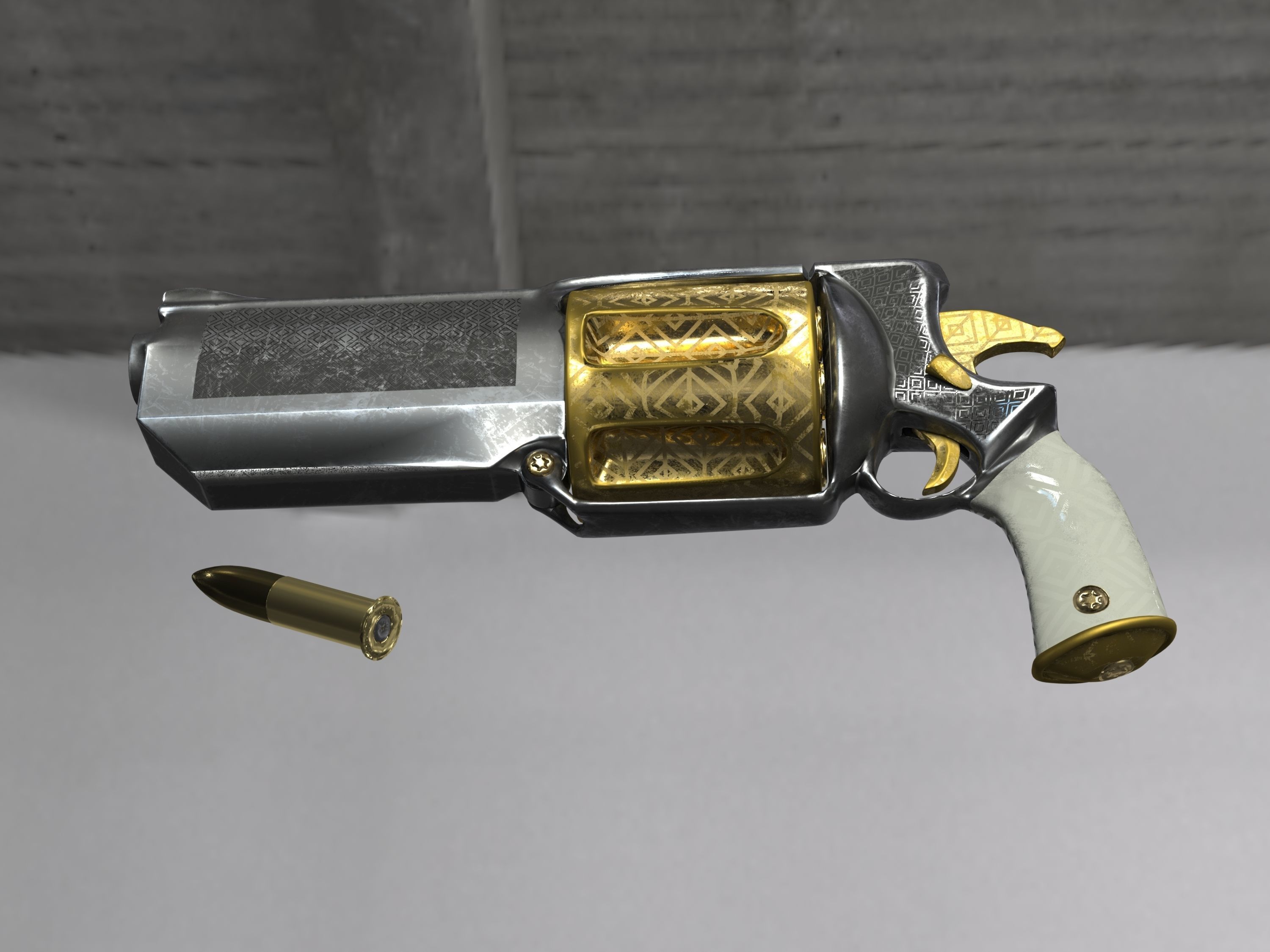 Golden Revolver Low-poly 3D model_74