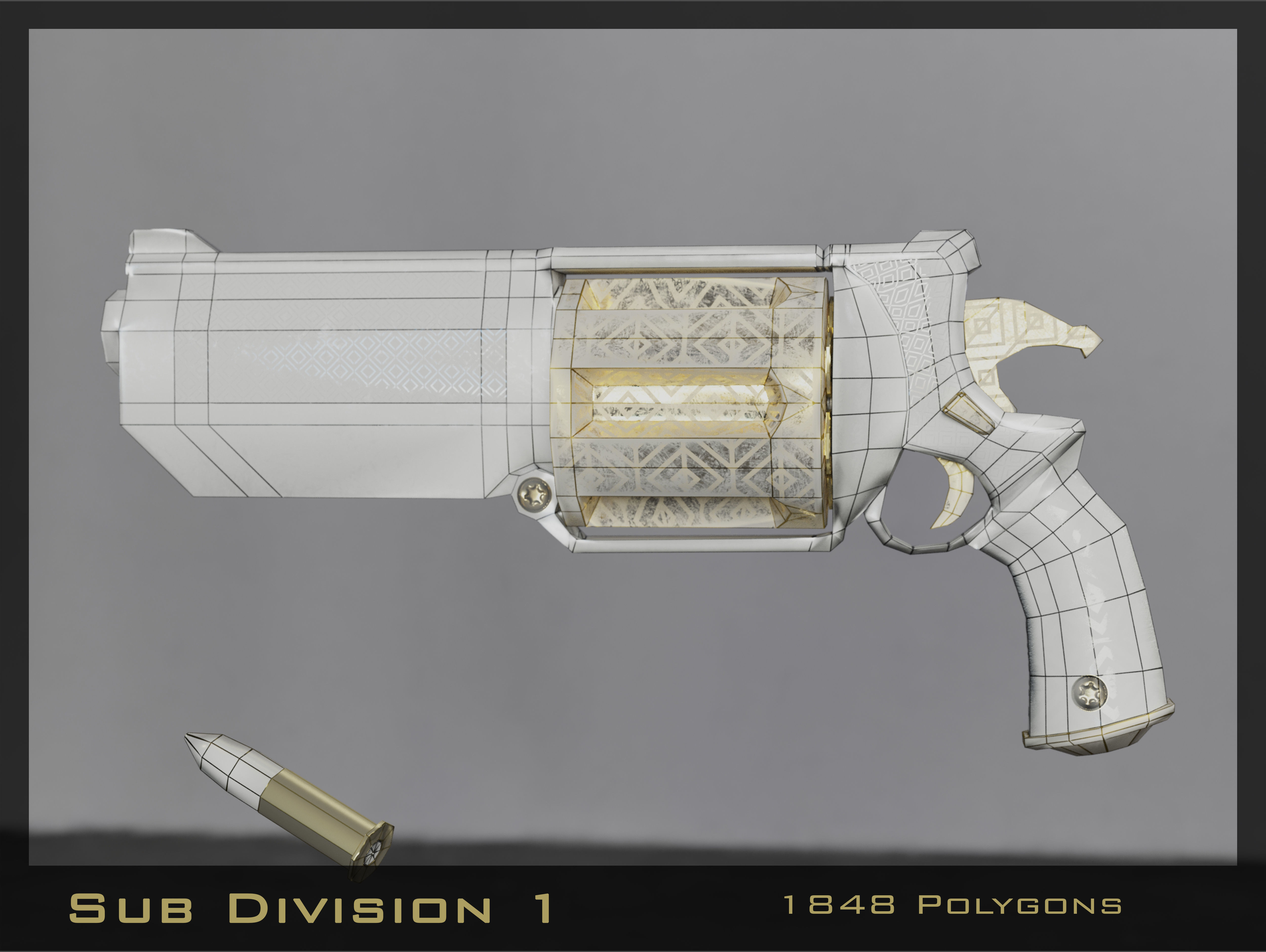 Golden Revolver Low-poly 3D model_8