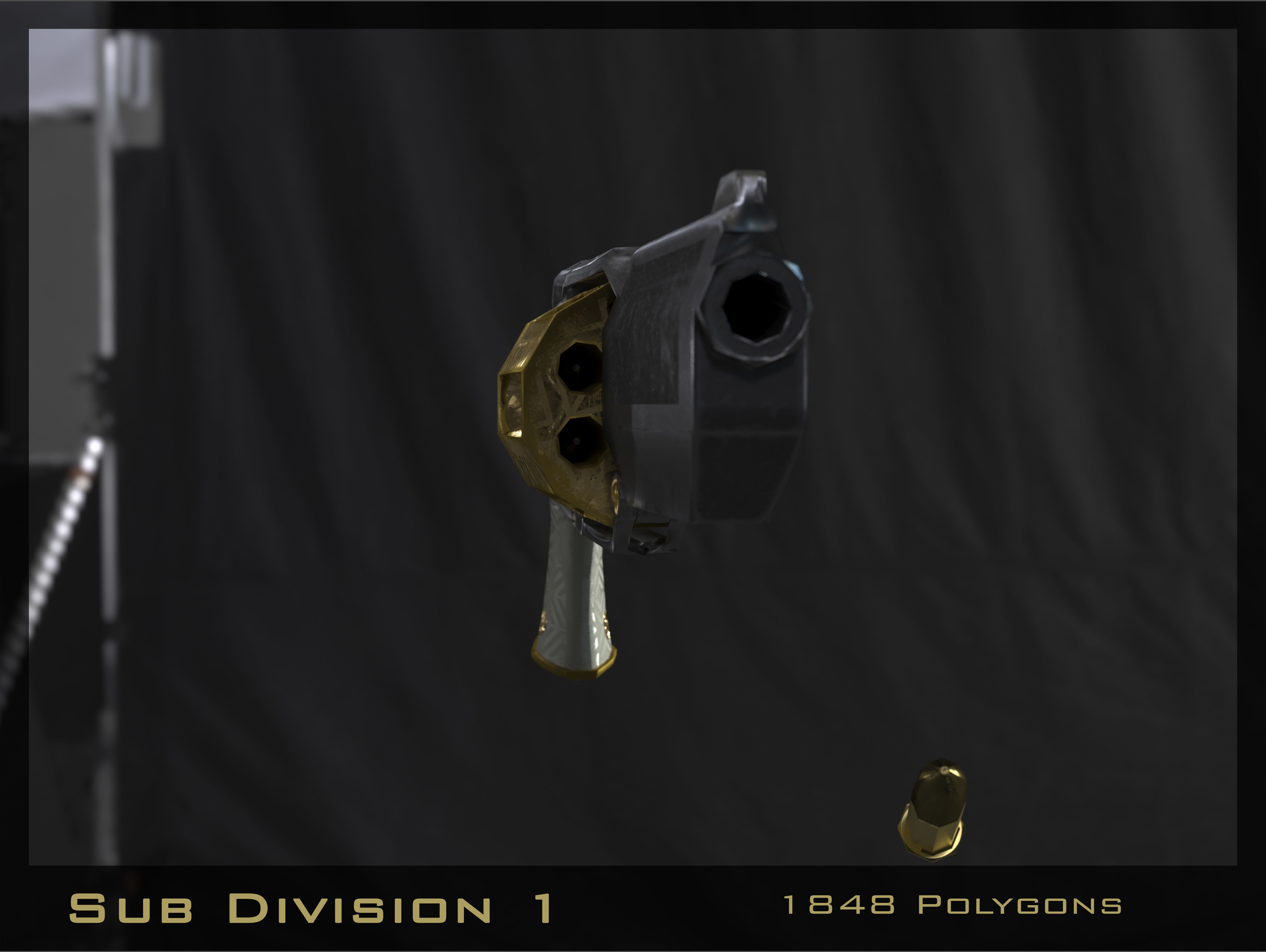 Golden Revolver Low-poly 3D model_13