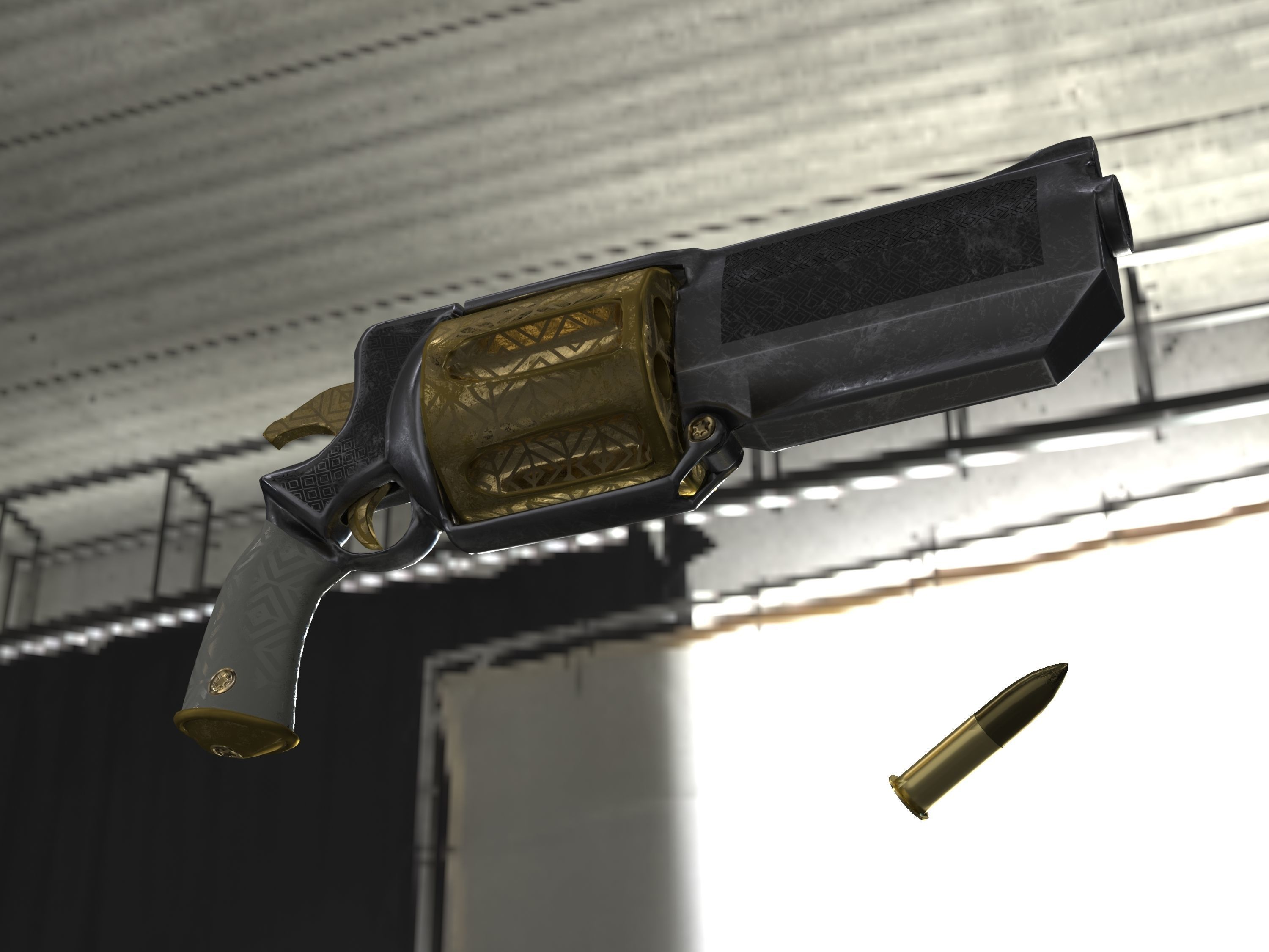 Golden Revolver Low-poly 3D model_59