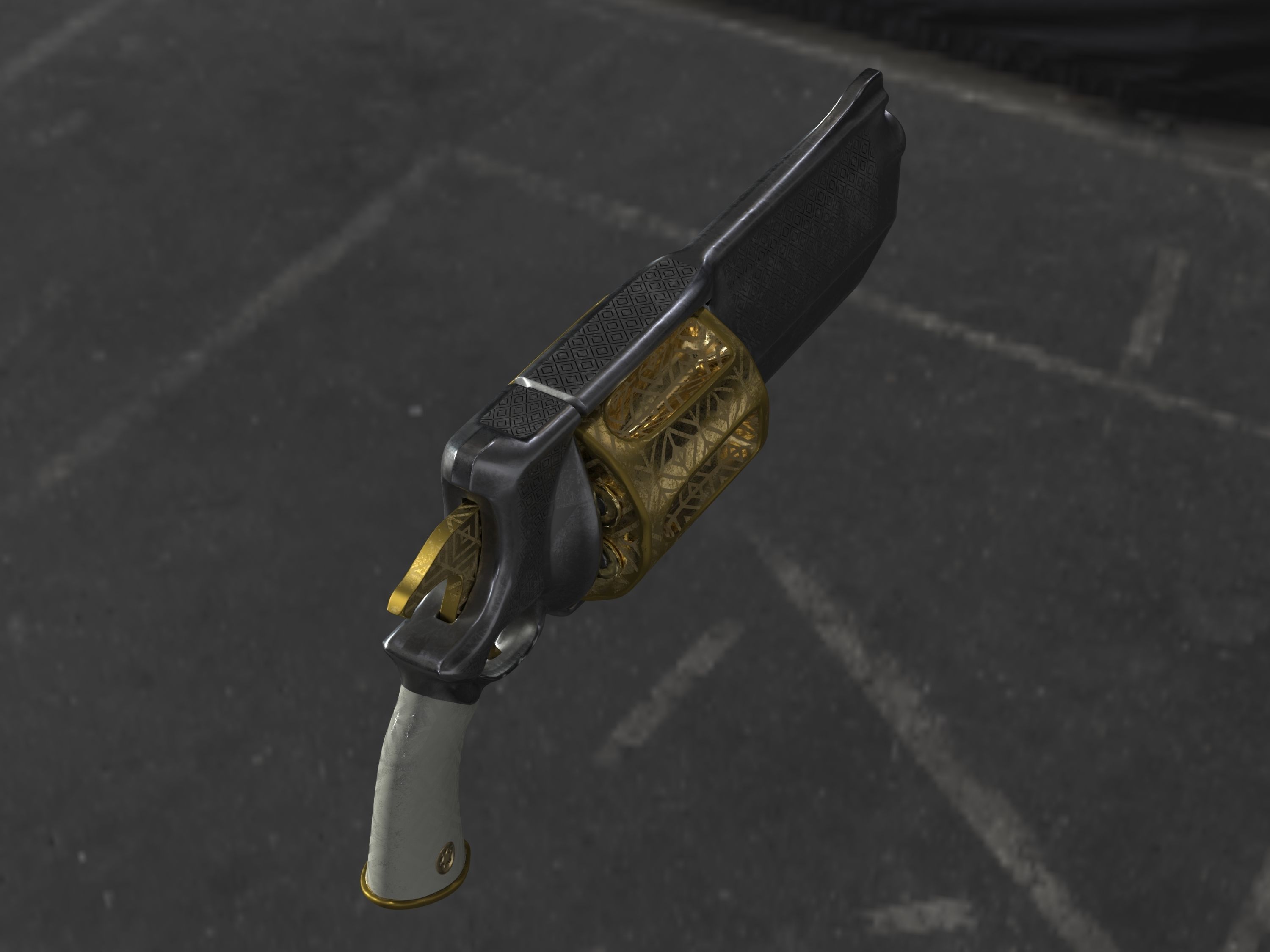 Golden Revolver Low-poly 3D model_63
