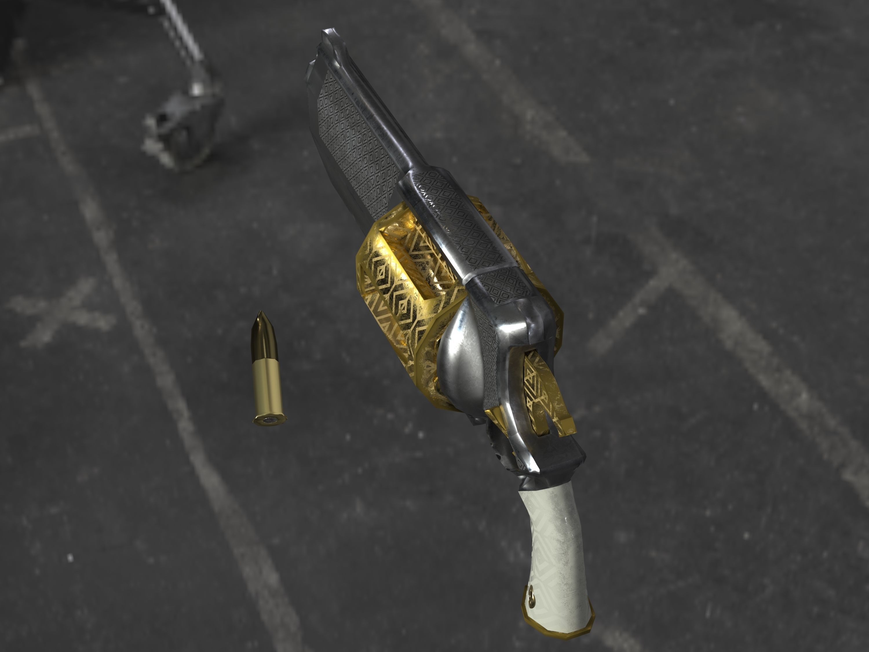 Golden Revolver Low-poly 3D model_42