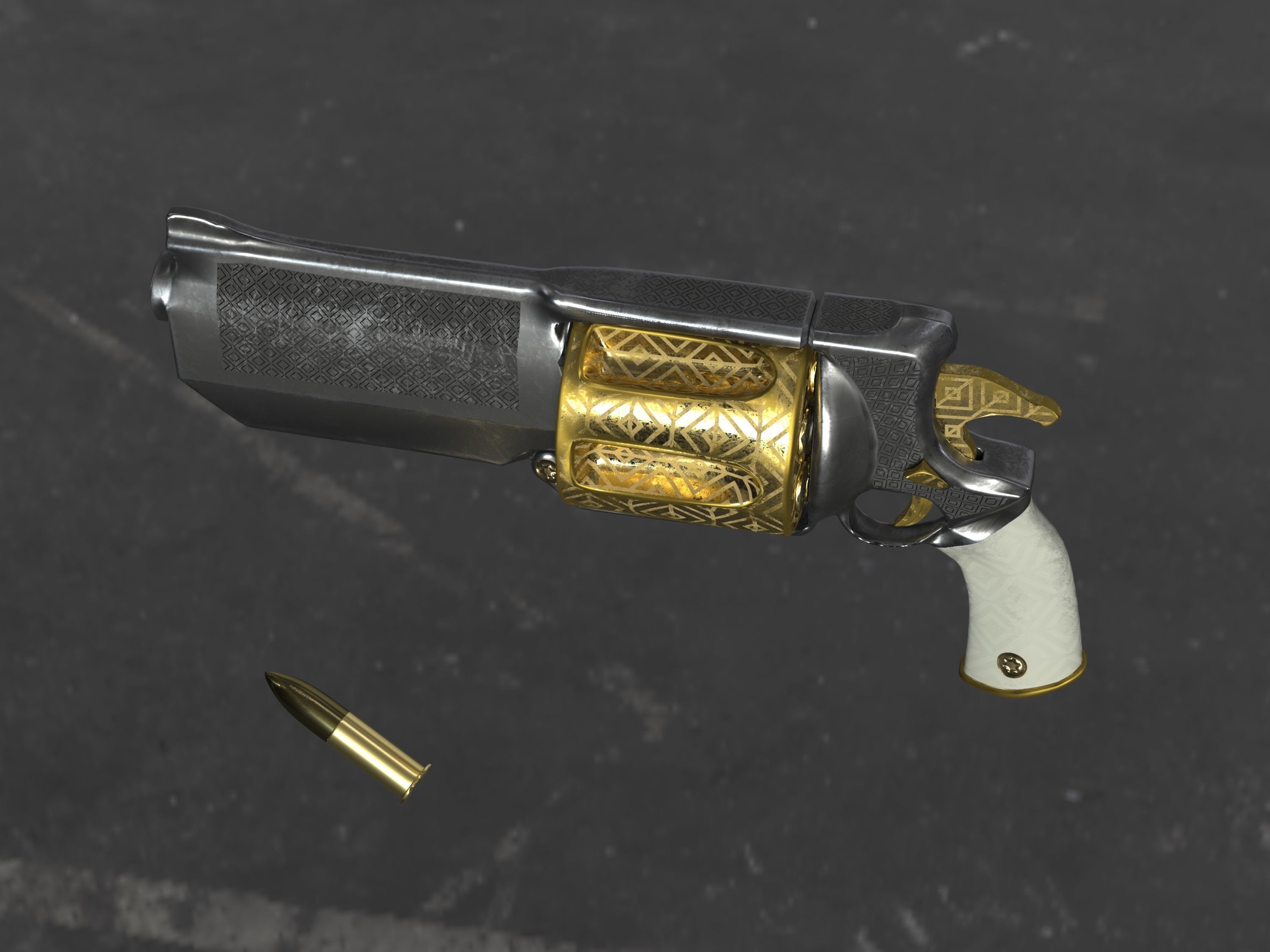 Golden Revolver Low-poly 3D model_67