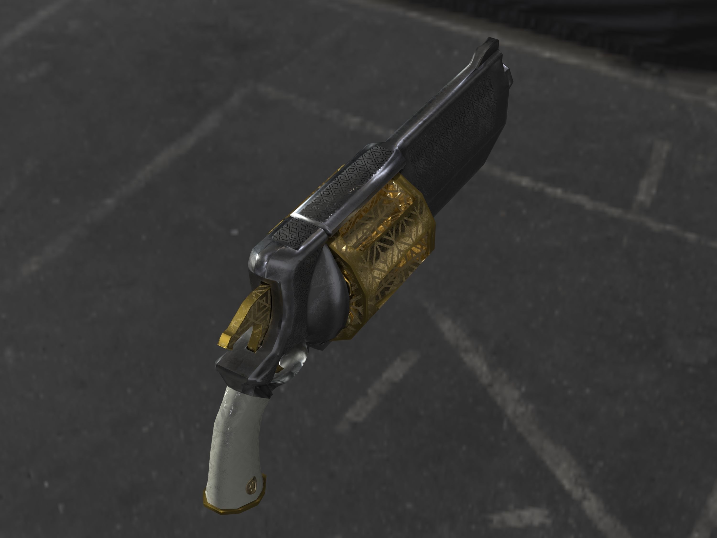 Golden Revolver Low-poly 3D model_37