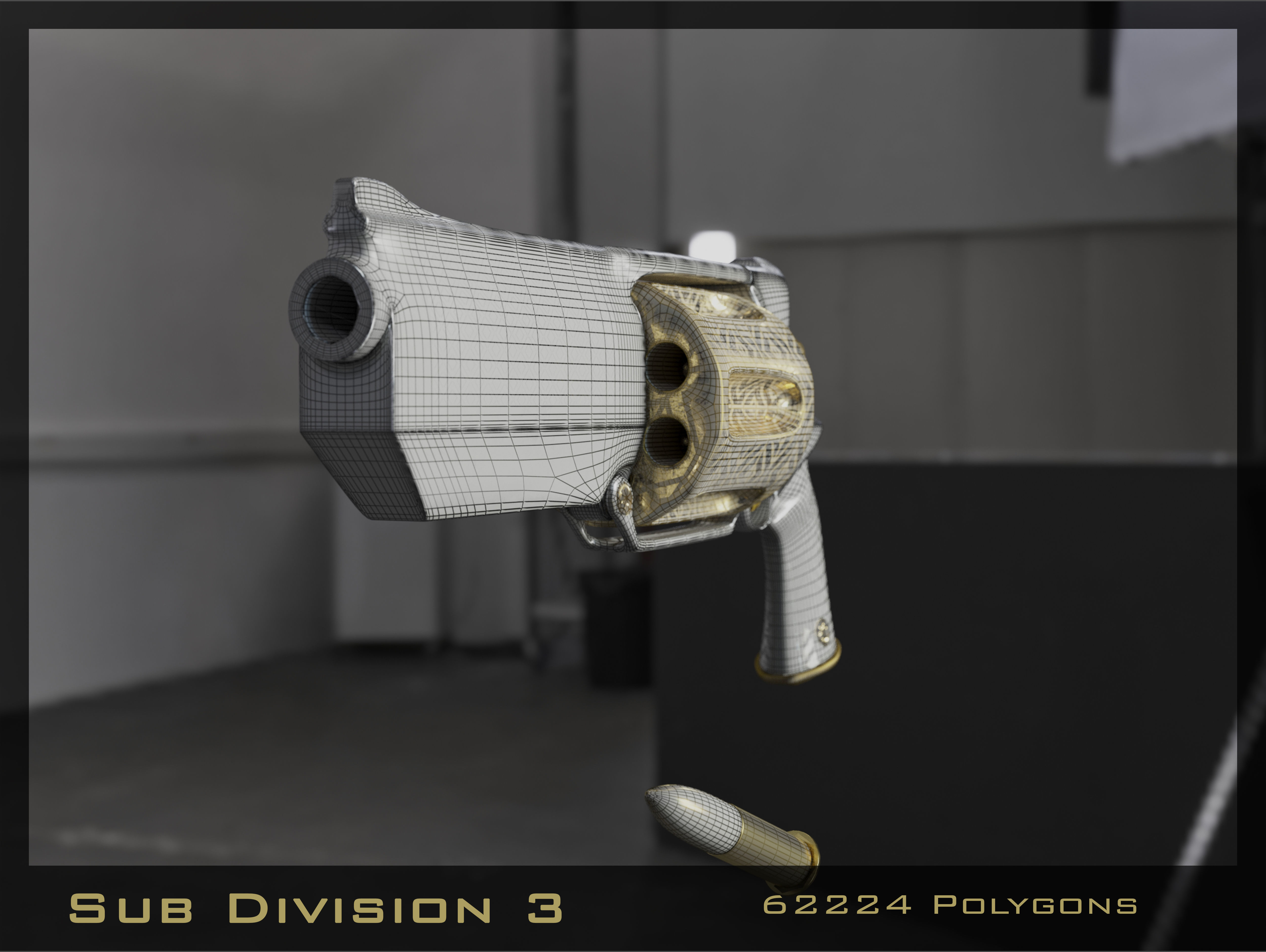 Golden Revolver Low-poly 3D model_35