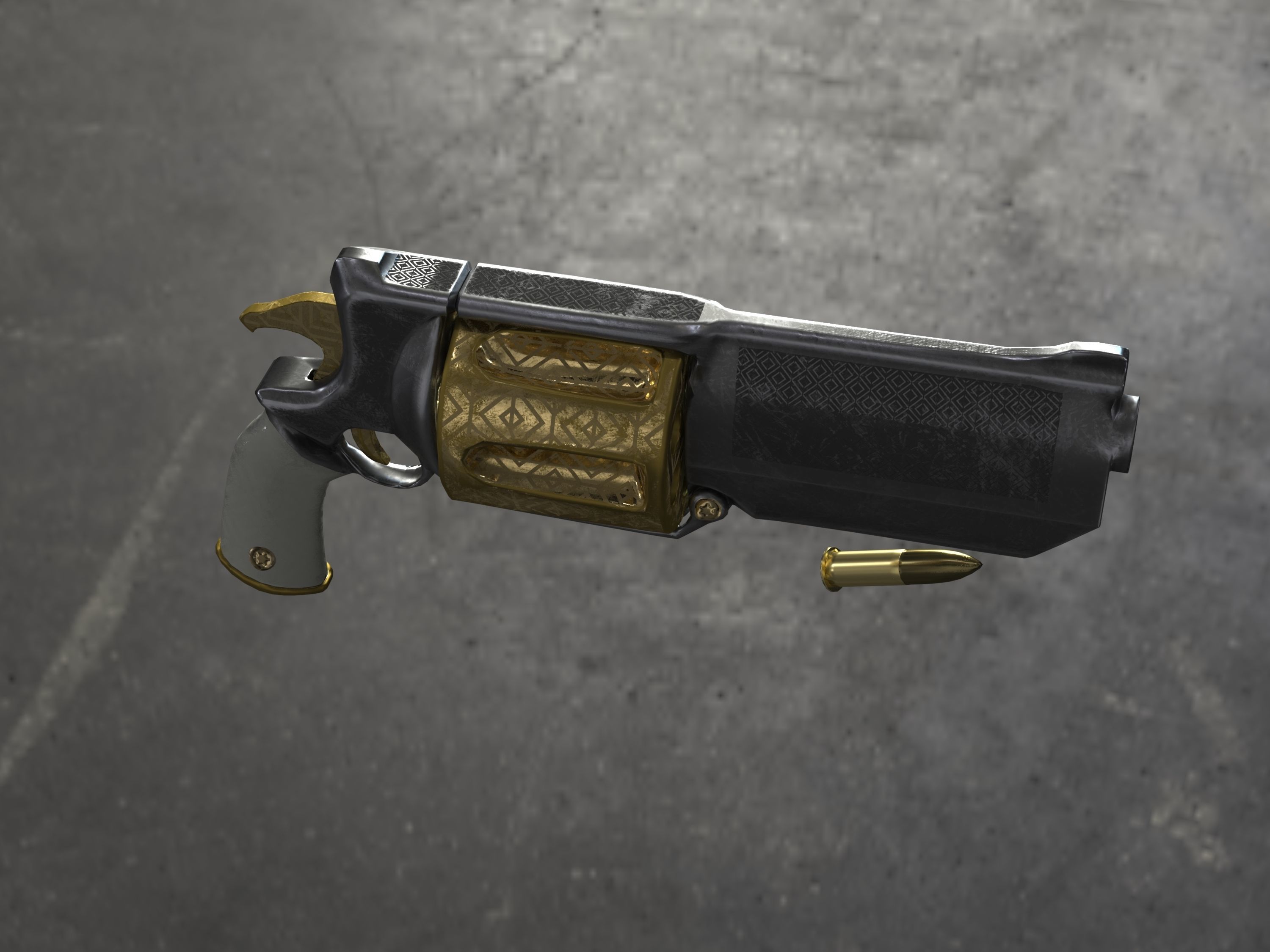 Golden Revolver Low-poly 3D model_52