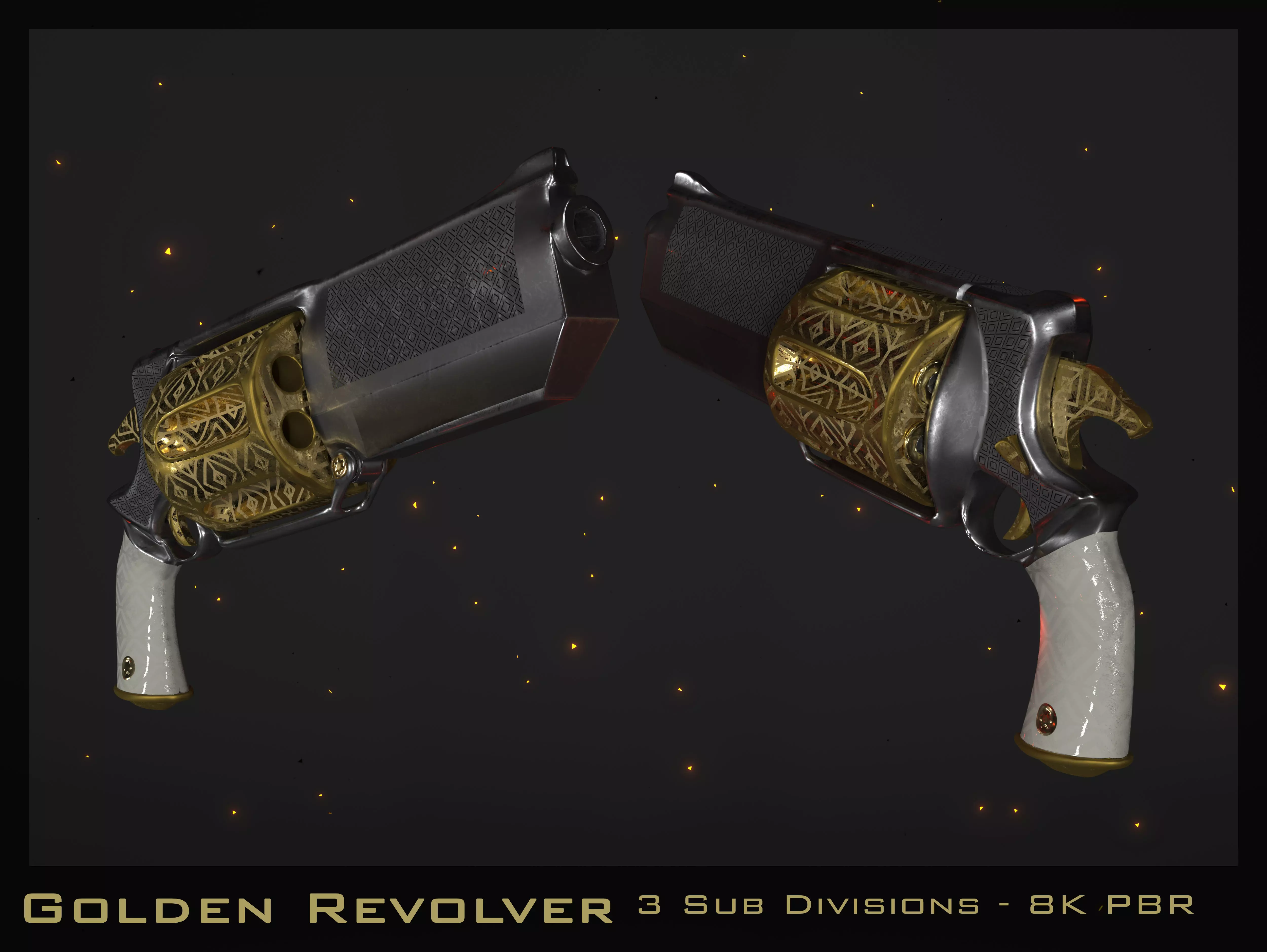 Golden Revolver Low-poly 3D model_0