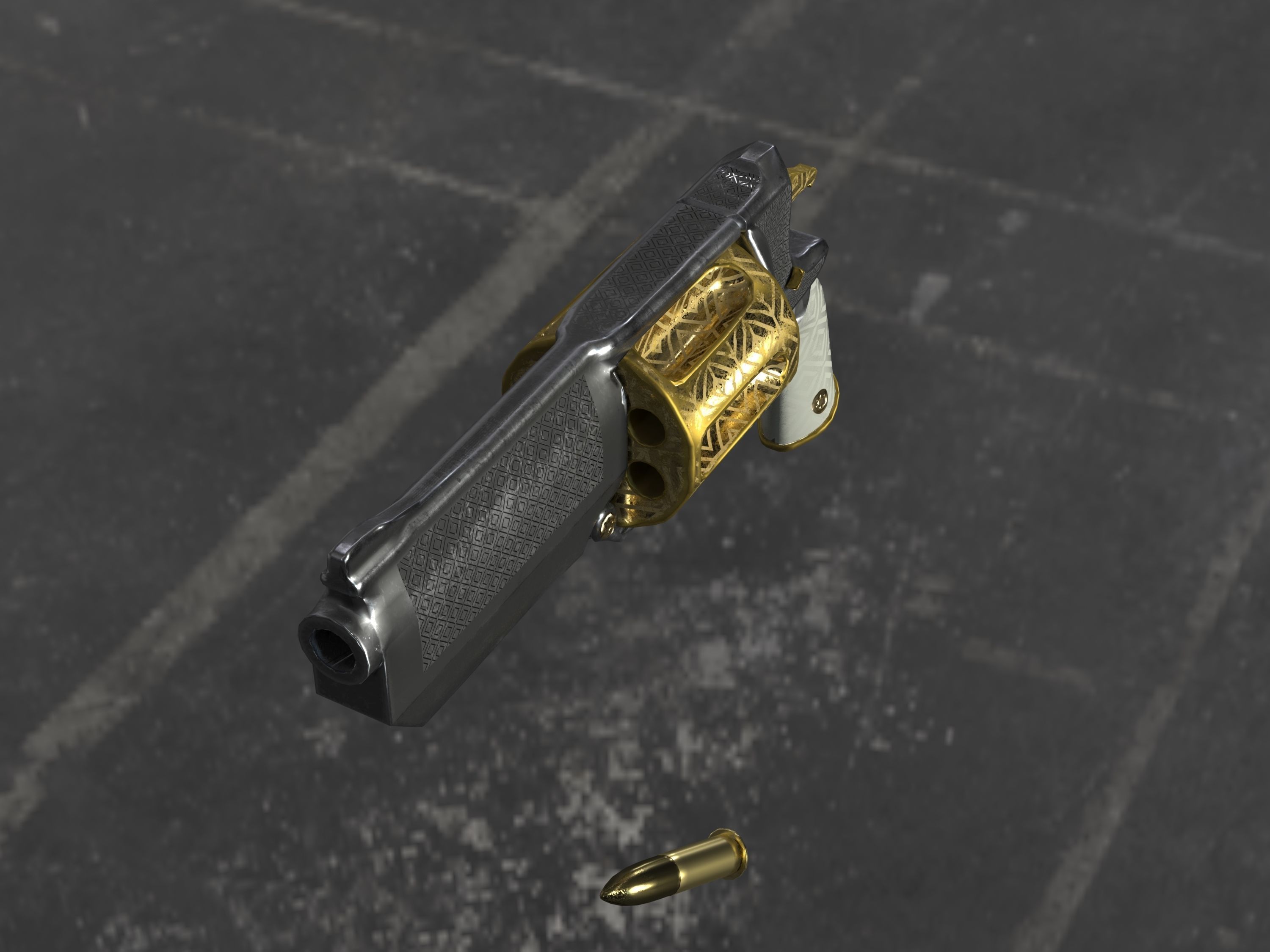 Golden Revolver Low-poly 3D model_54