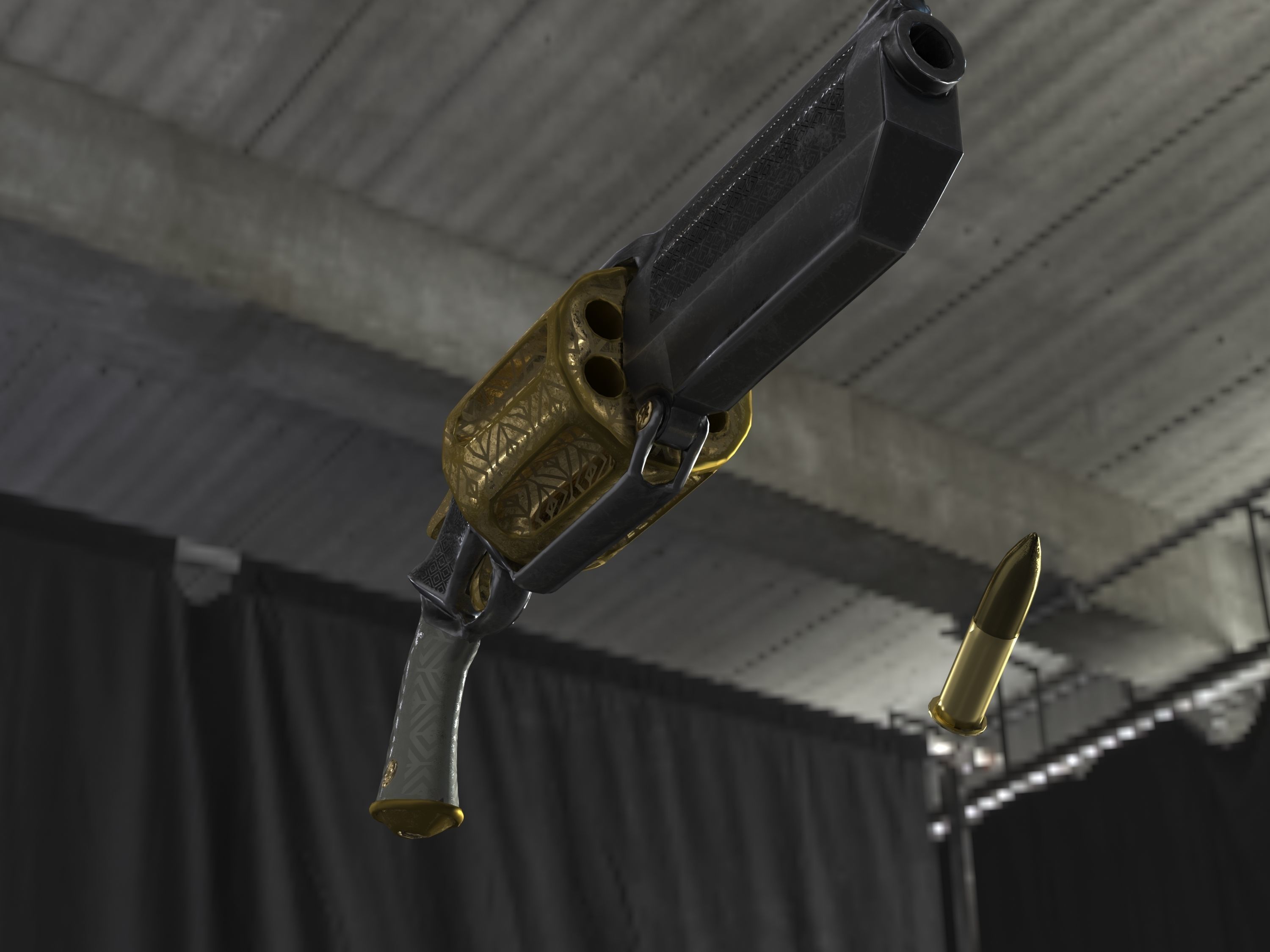 Golden Revolver Low-poly 3D model_60