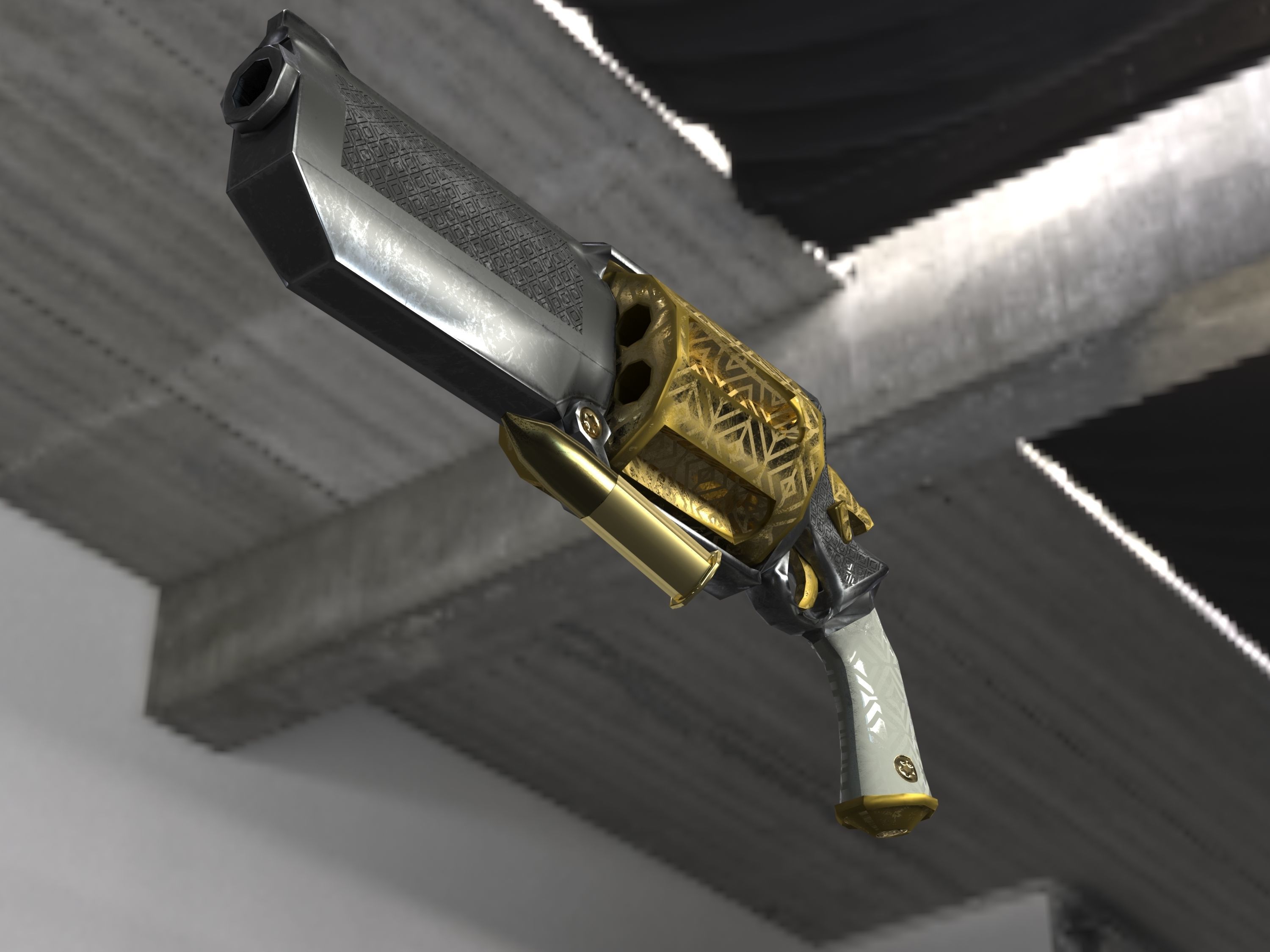 Golden Revolver Low-poly 3D model_48