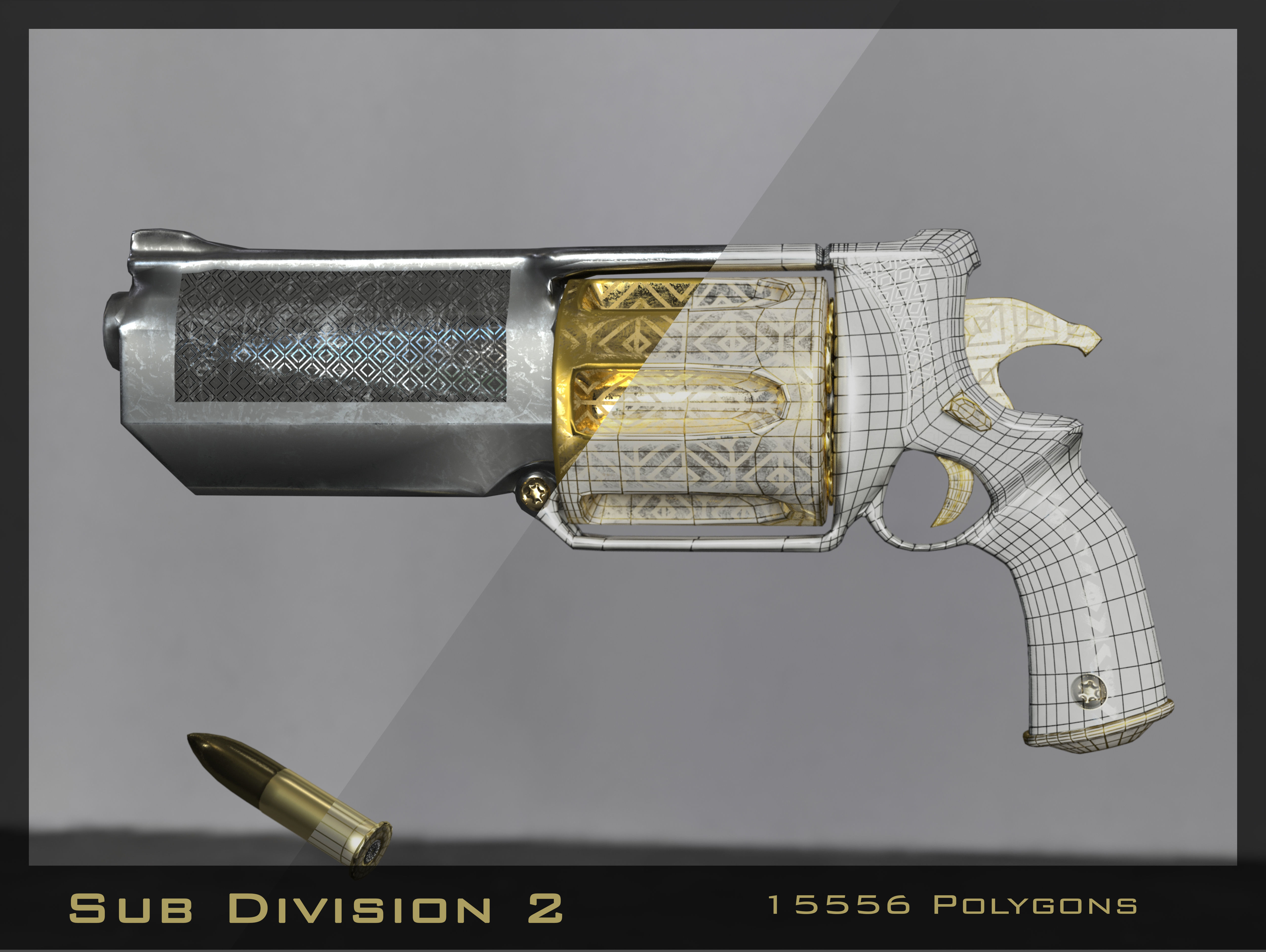 Golden Revolver Low-poly 3D model_5