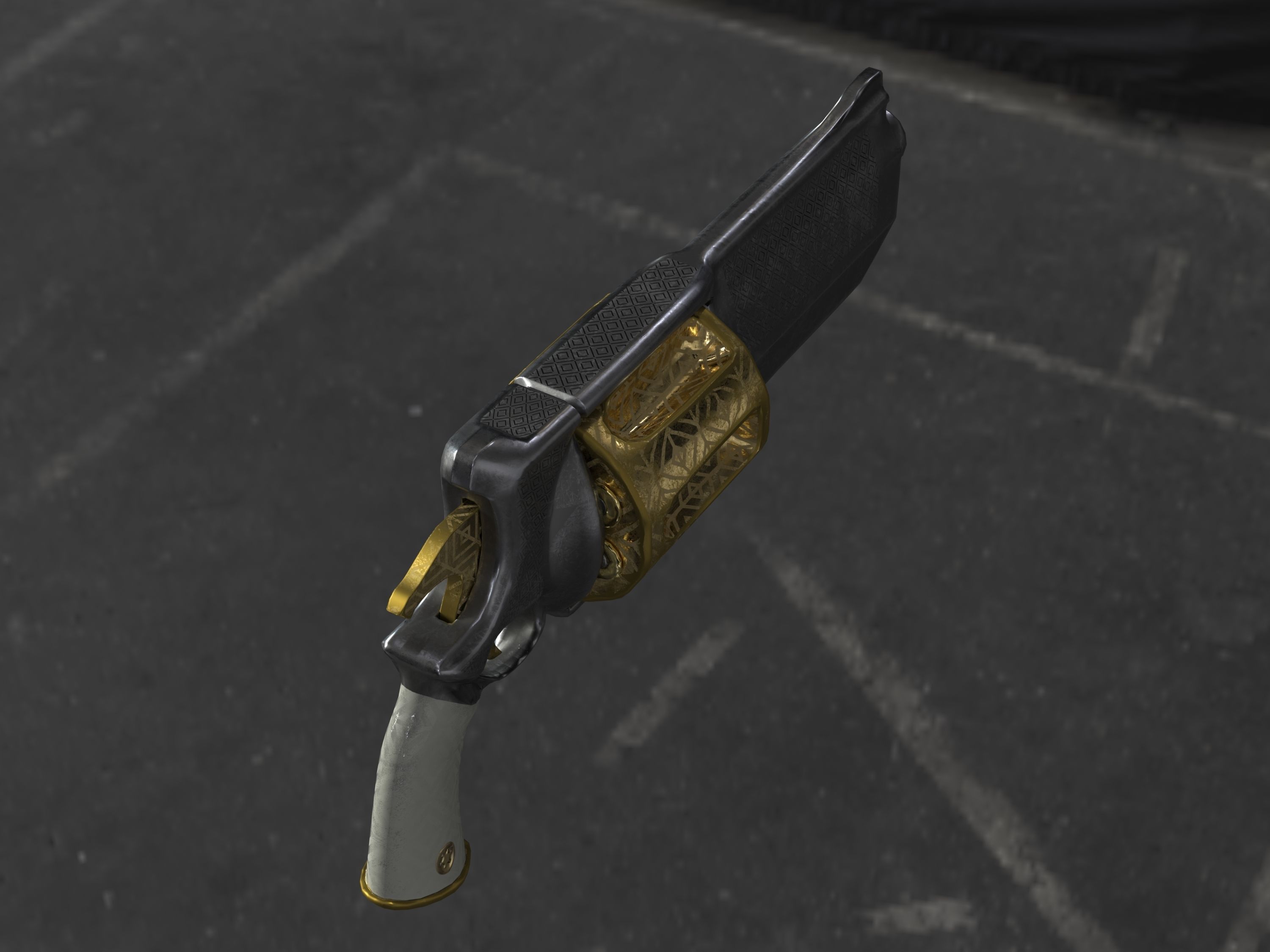 Golden Revolver Low-poly 3D model_51