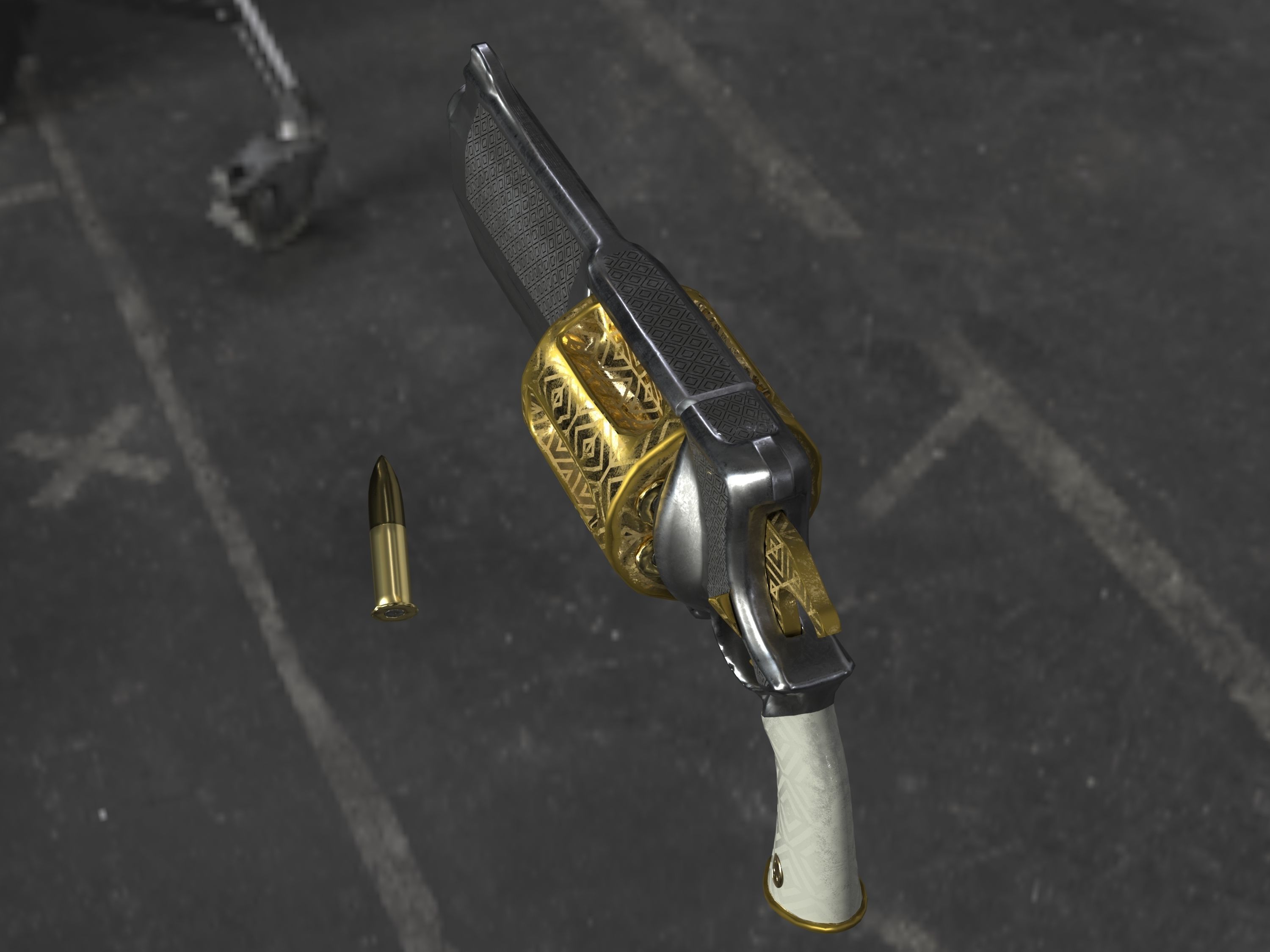 Golden Revolver Low-poly 3D model_50