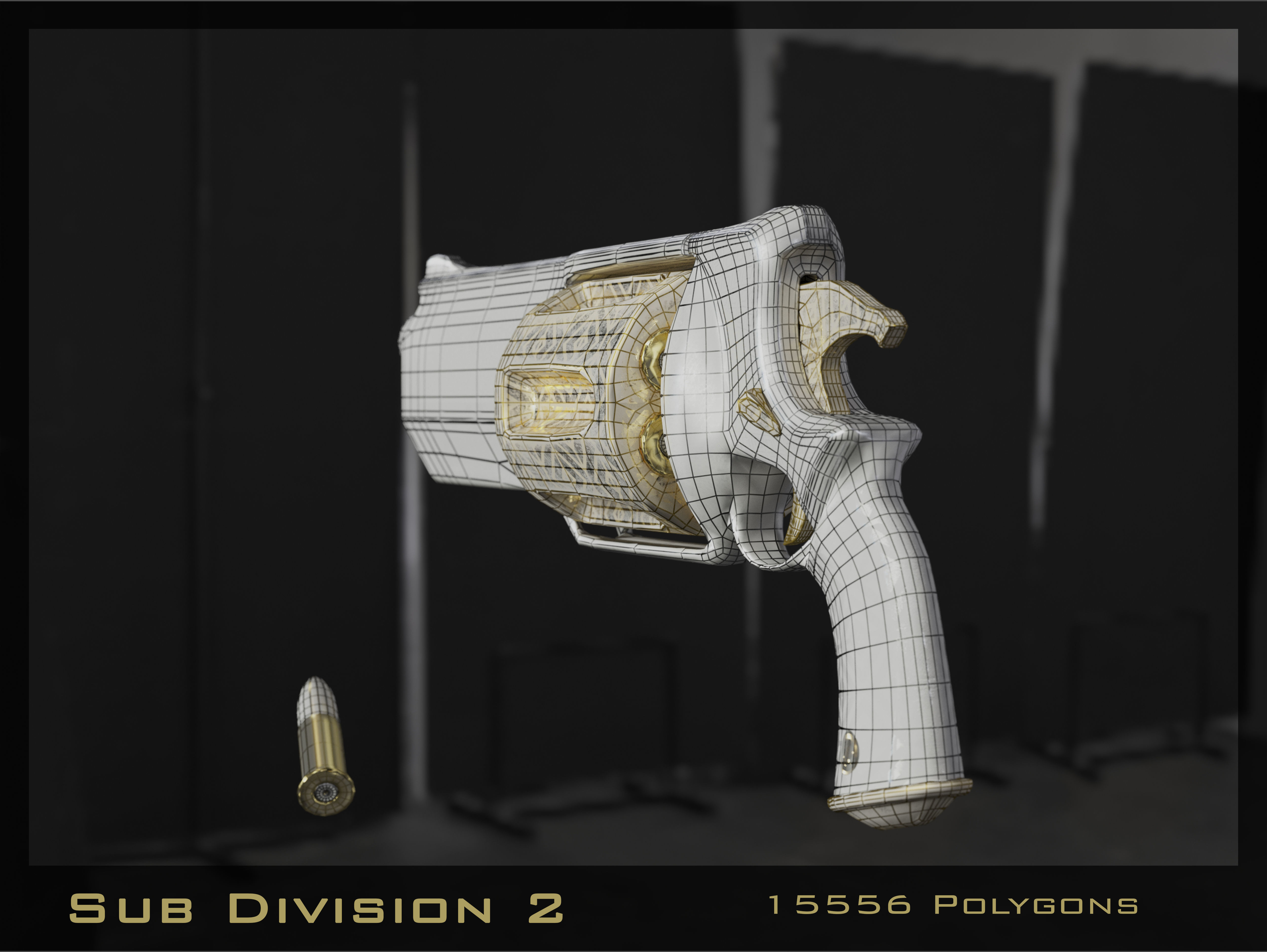 Golden Revolver Low-poly 3D model_19