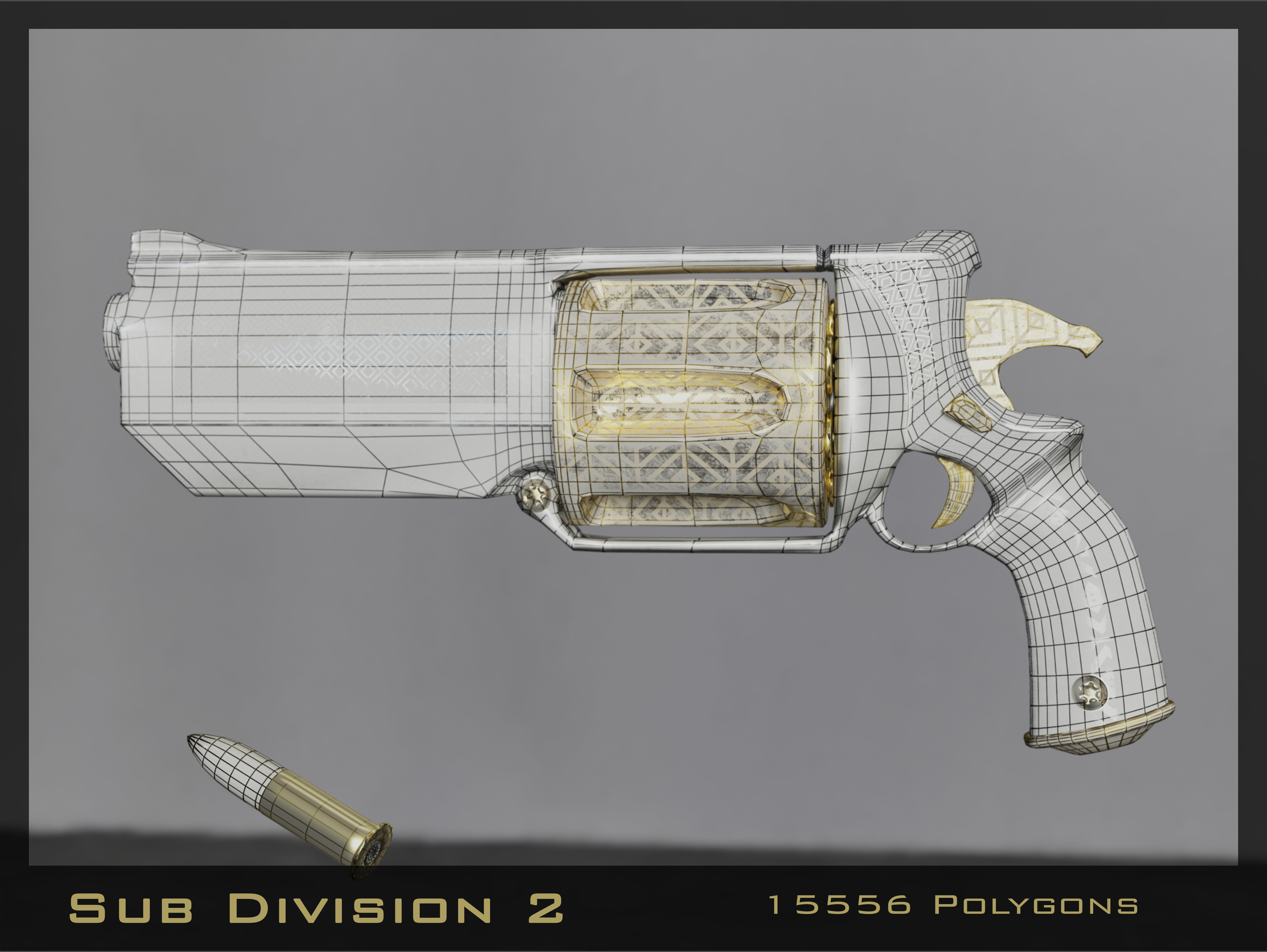 Golden Revolver Low-poly 3D model_17