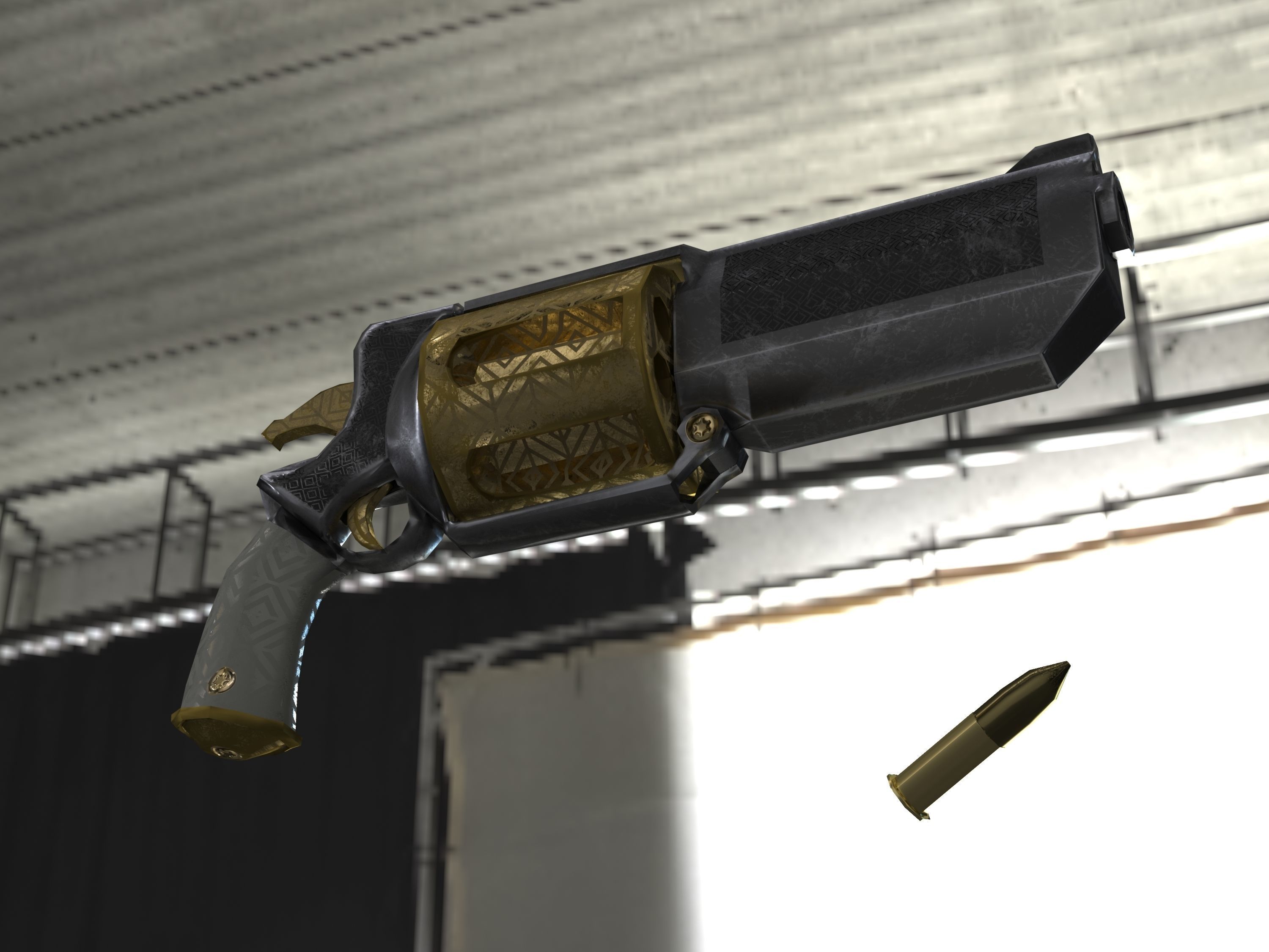 Golden Revolver Low-poly 3D model_46