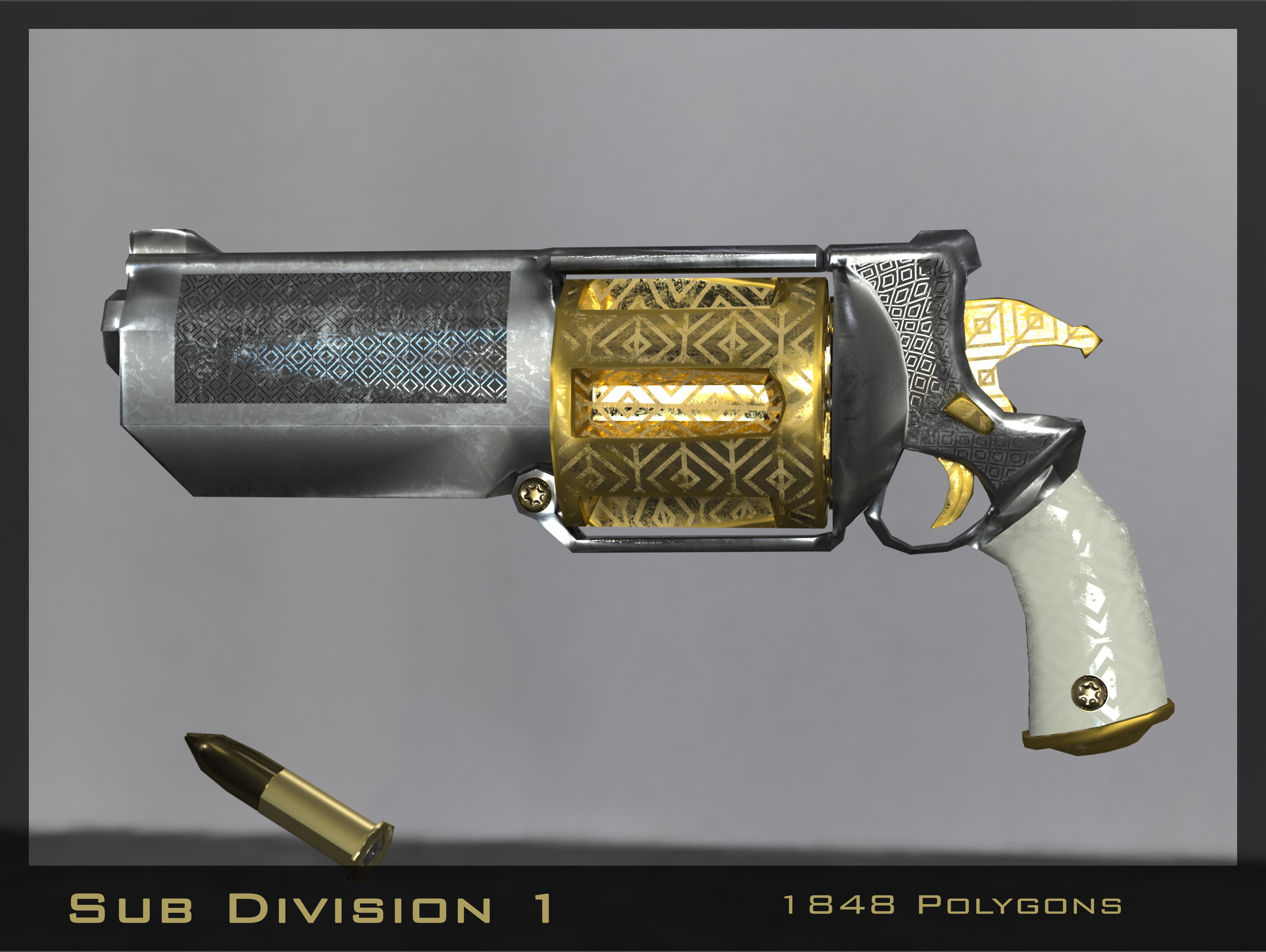 Golden Revolver Low-poly 3D model_7
