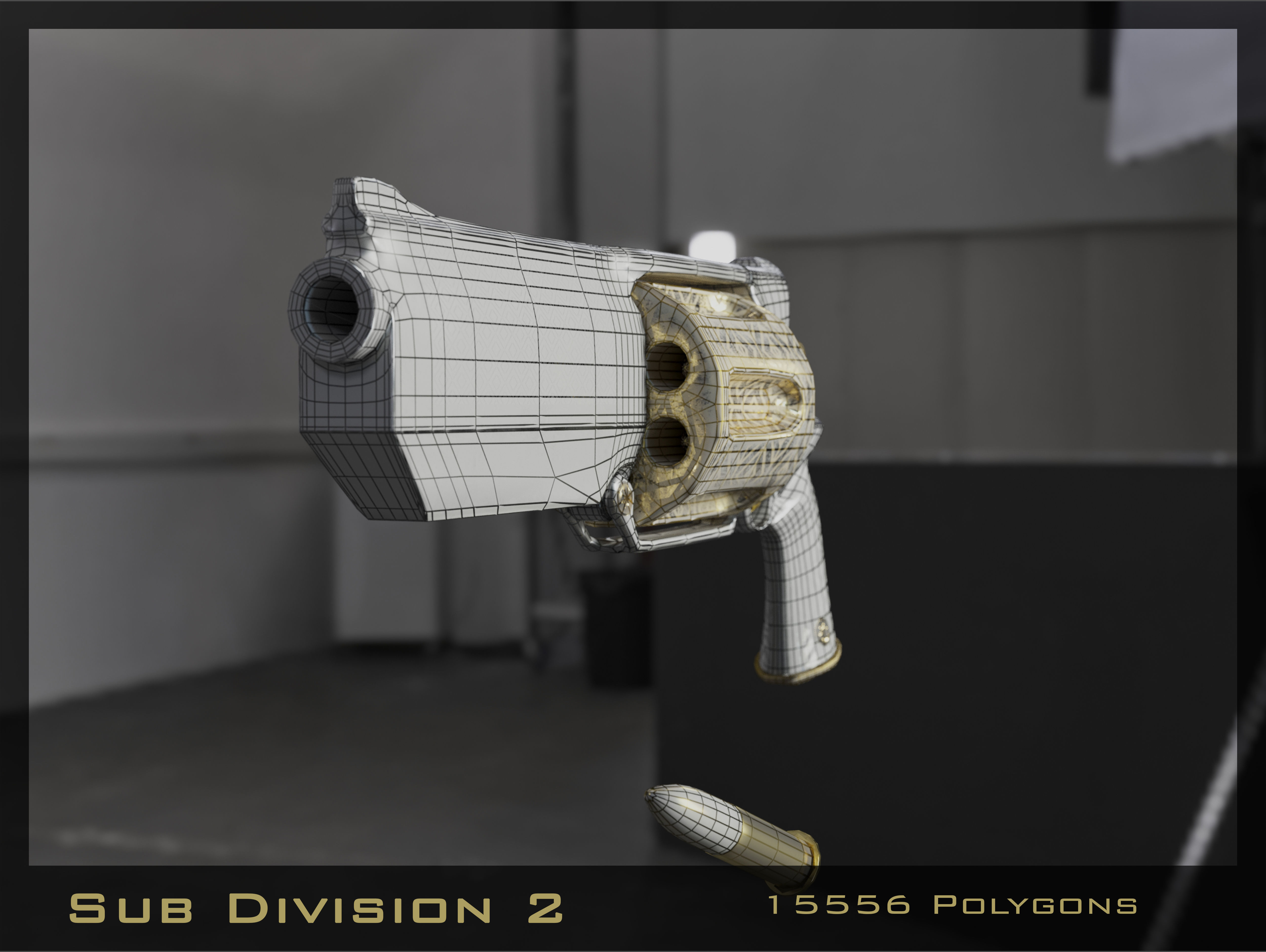 Golden Revolver Low-poly 3D model_26