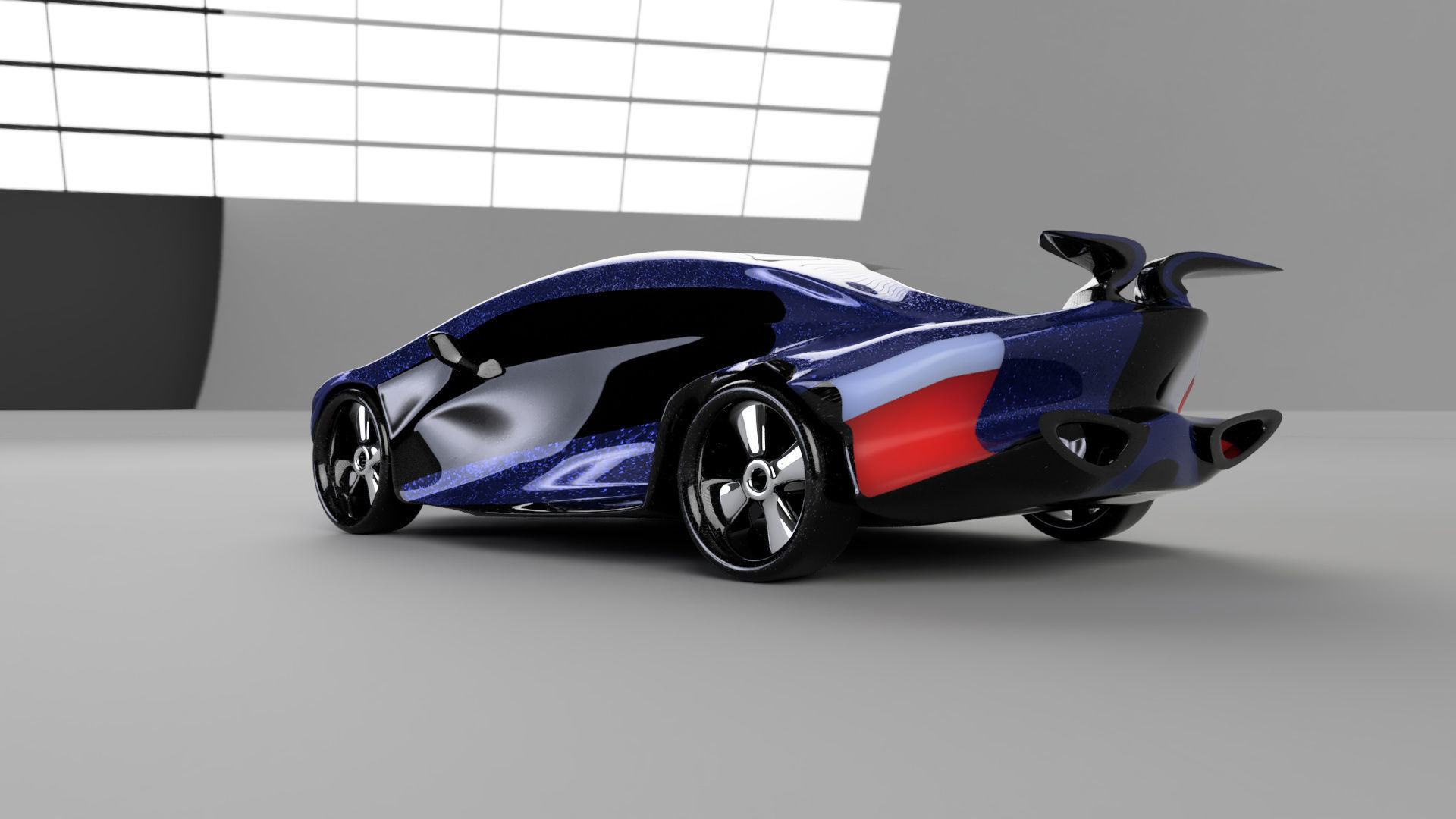 car high poly futuristic electric Low-poly 3D model_11