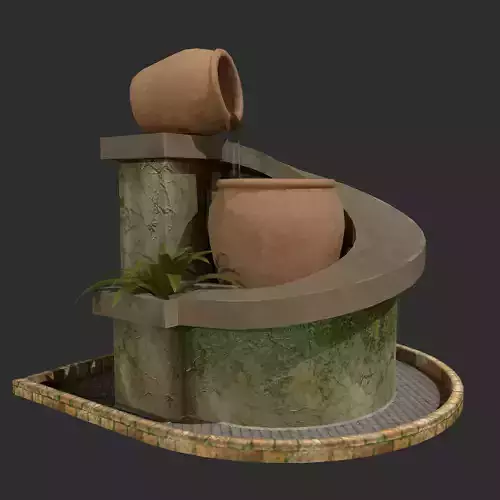 Fountain Lowpoly PBR sculpture with plant on top