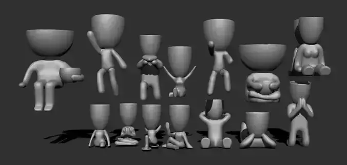 Pot  pack  with 14 potted plants  stl for printing 