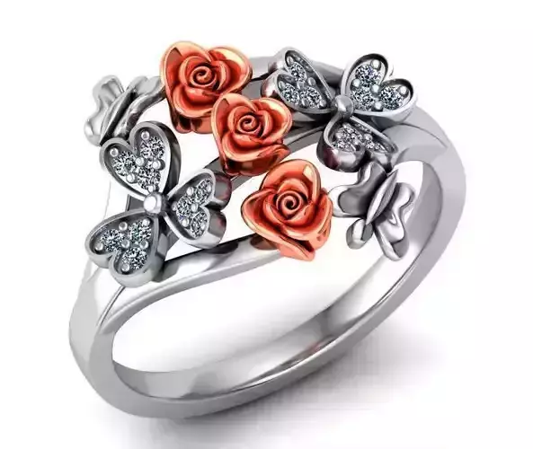 Rose Ring Flower with stones 07