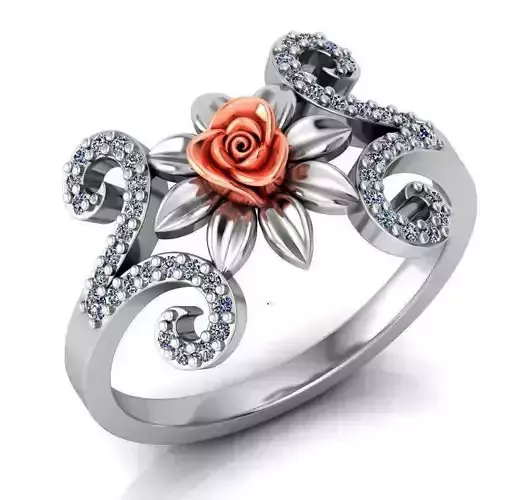 Rose Ring Flower with stones 08