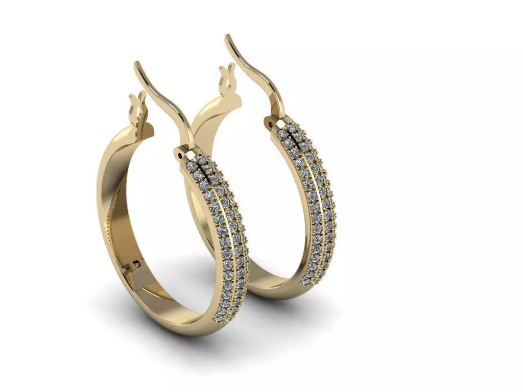 Earrings gold diamond hoop 3D print model_0