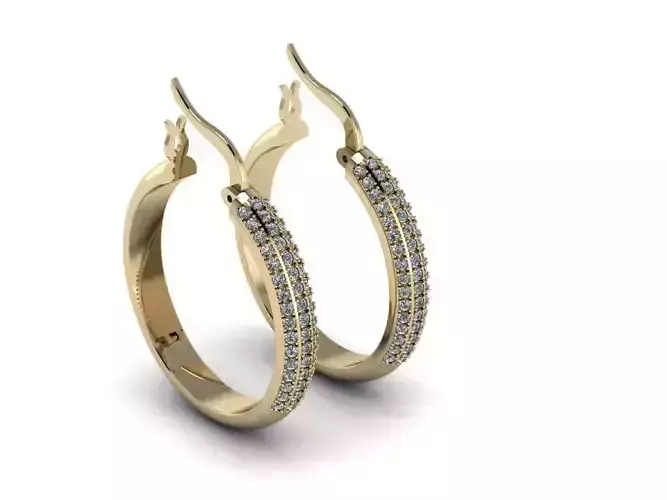 Earrings gold diamond hoop 3D print model
