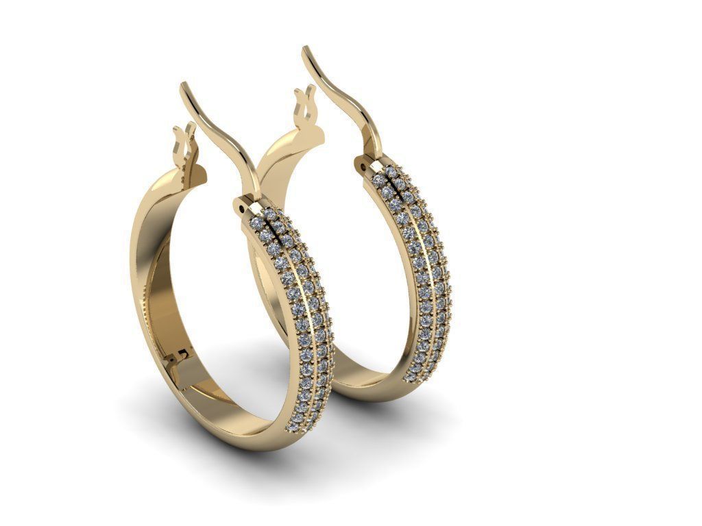 Earrings gold diamond hoop 3D print model_4