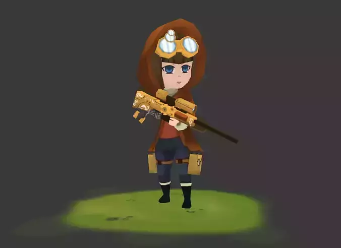 Low Poly Steampunk girl sniper