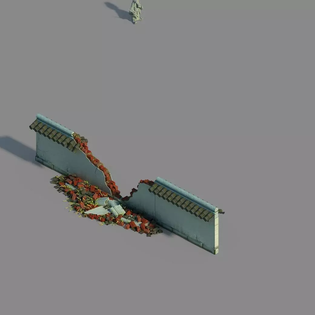 Game Grass Temple Village - broken wall 03 3D model_0