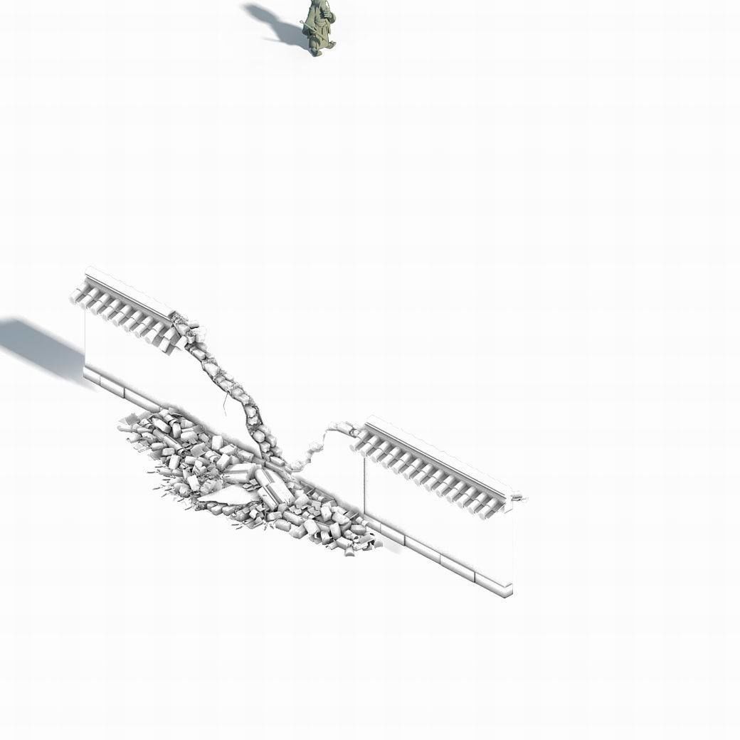 Game Grass Temple Village - broken wall 03 3D model_2