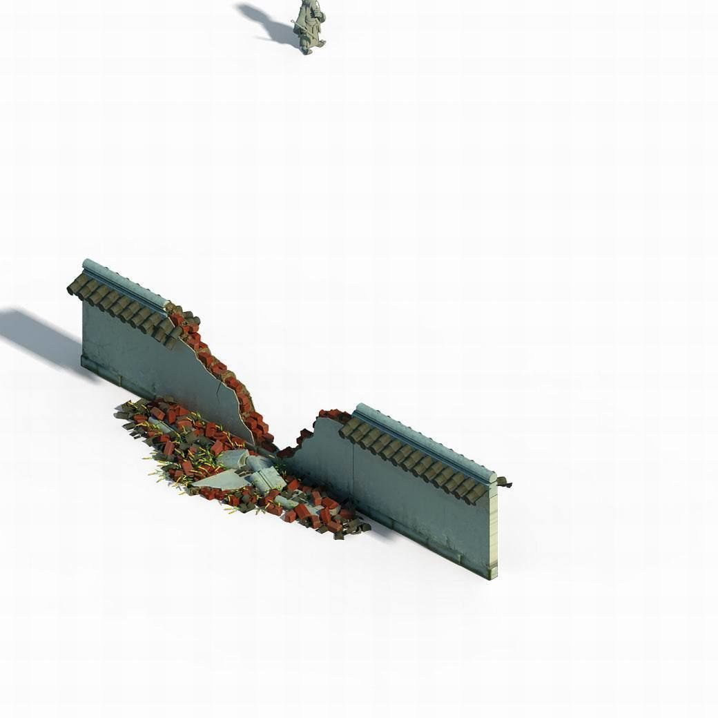 Game Grass Temple Village - broken wall 03 3D model_1