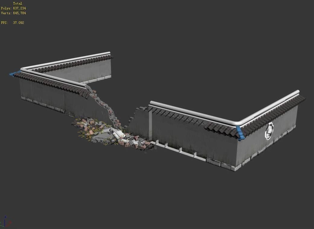 Game Grass Temple Village - broken wall 03 3D model_5