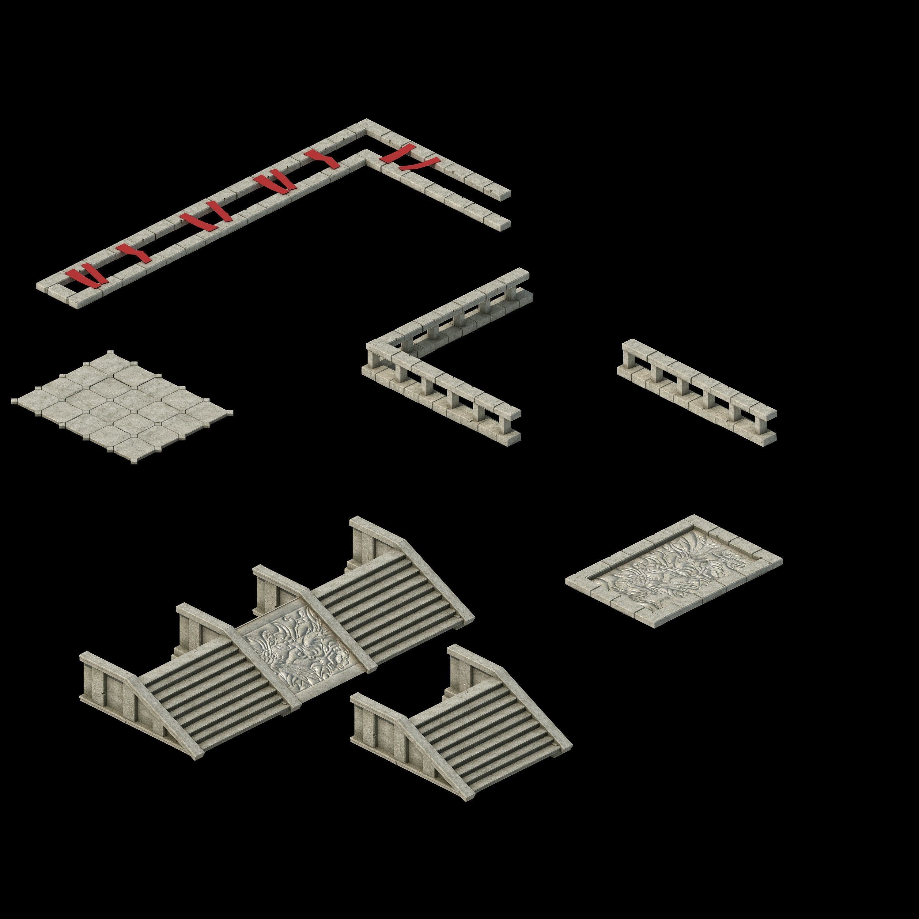 Game City Building - Staircase - Fence 2703 3D model_1