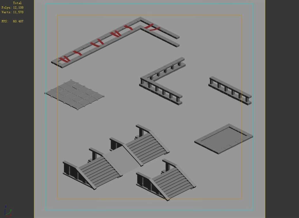 Game City Building - Staircase - Fence 2703 3D model_4