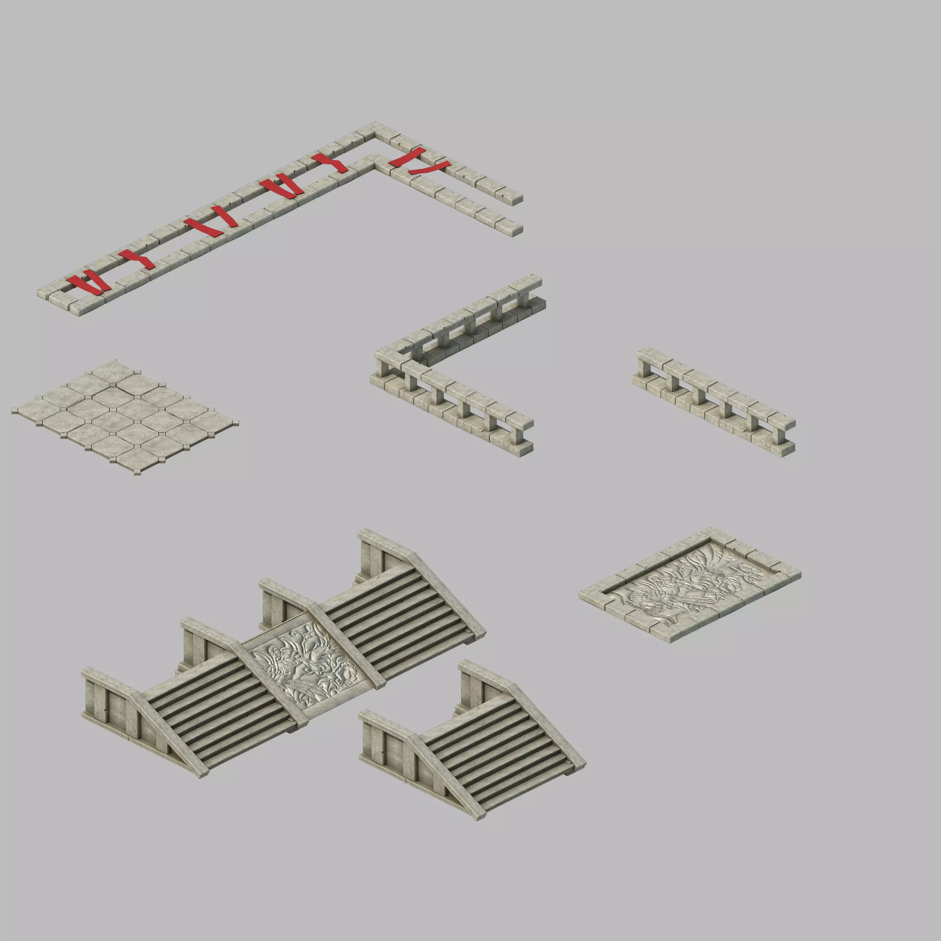 Game City Building - Staircase - Fence 2703 3D model_0