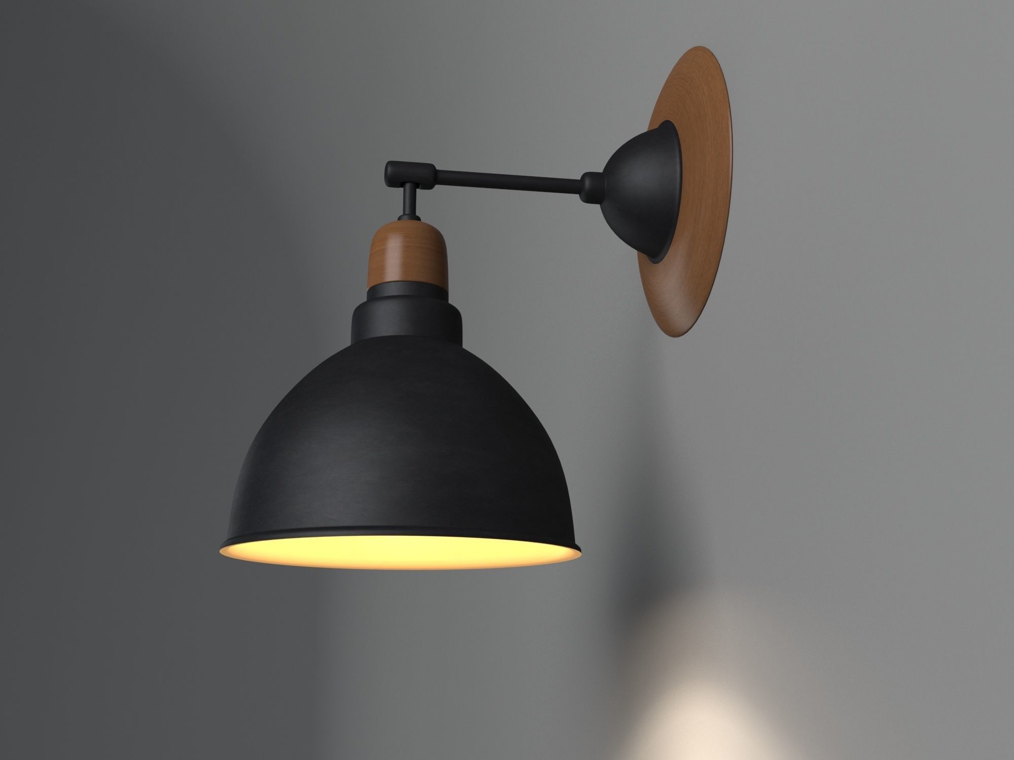 Anthracite Sconce Lamp With Wooden Detail 3D model_4