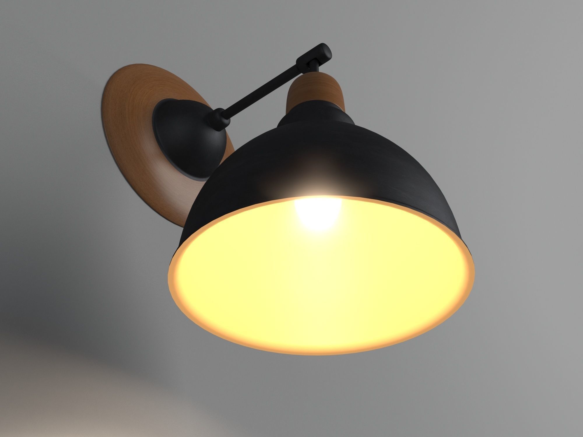 Anthracite Sconce Lamp With Wooden Detail 3D model_3