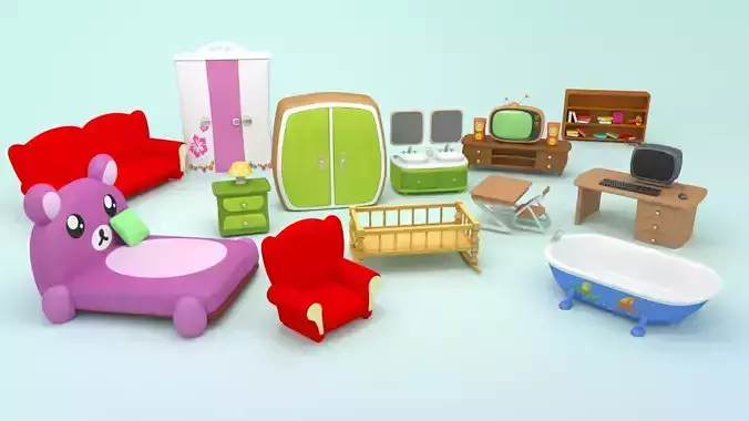 Cartoon Furniture  Low-poly 3D model