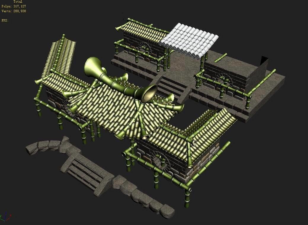 Game Dazhufeng - bamboo house 01 3D model_4
