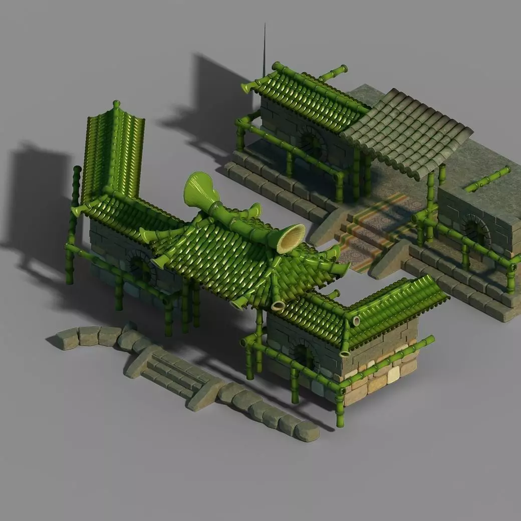 Game Dazhufeng - bamboo house 01 3D model_0