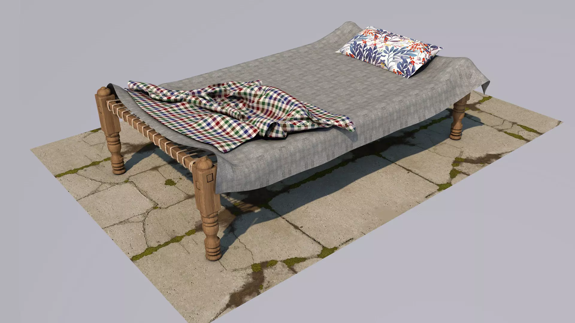 Charpai 3d Model bed with blanket 3D model_0
