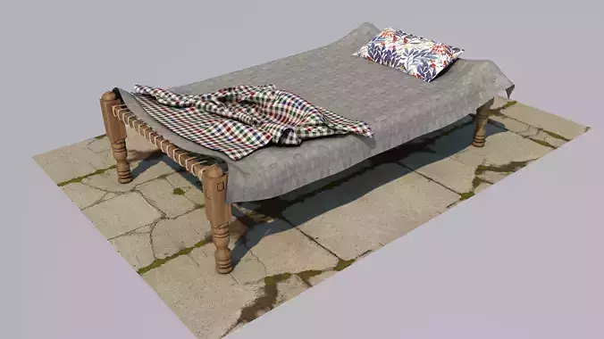 Charpai 3d Model bed with blanket