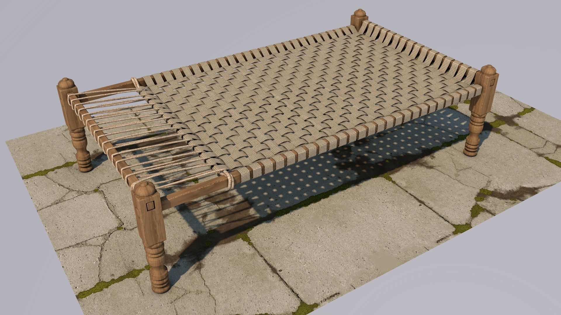 Charpai 3d Model bed with blanket 3D model_1