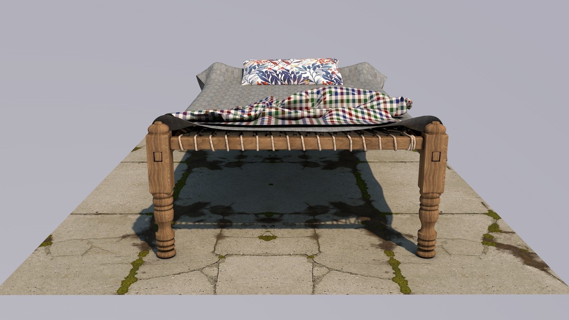 Charpai 3d Model bed with blanket 3D model_2