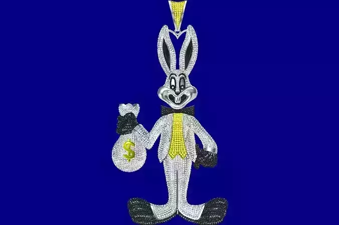 pendent bunny holding money bag