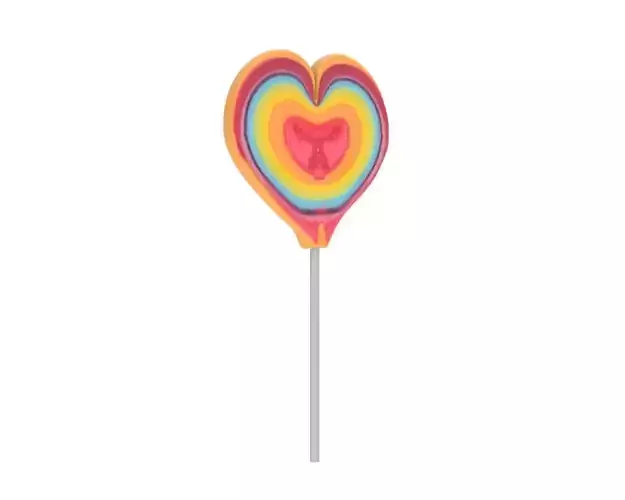 Rainbow lollipop heart shaped candy 3D model