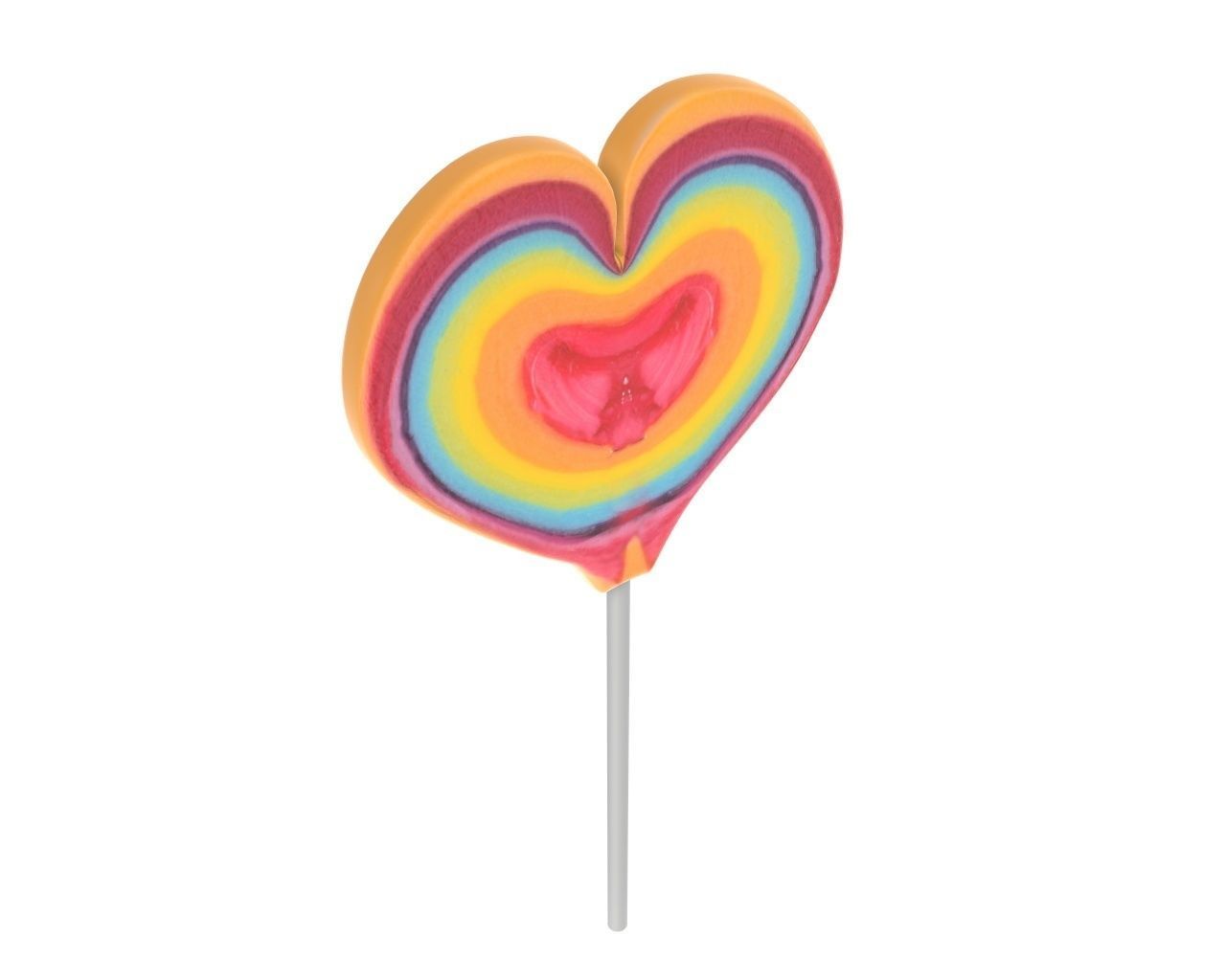 Rainbow lollipop heart shaped candy 3D model_2